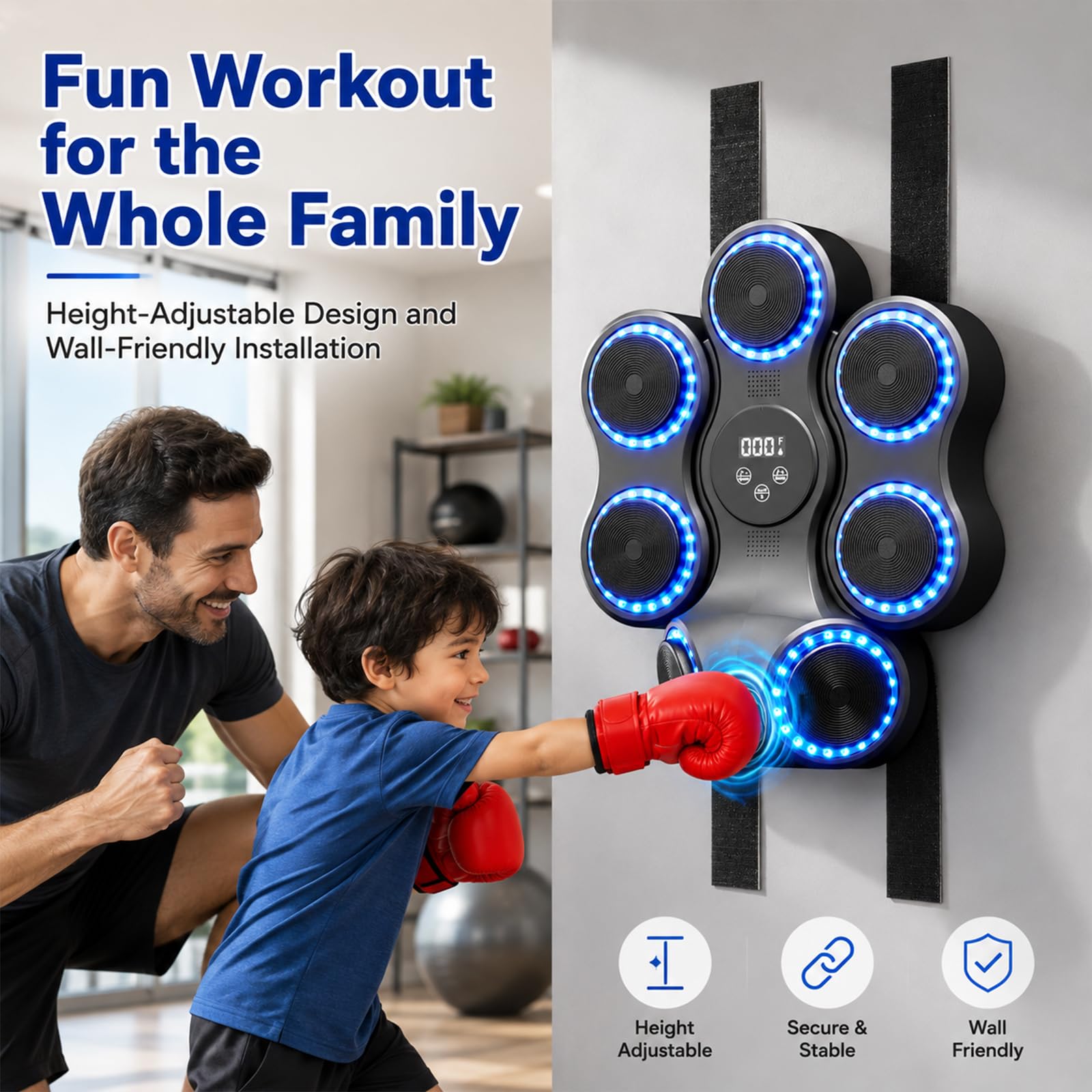 Music Boxing Machine, macchina da boxe con musica e 2 paia di guanti da boxe | 7 obiettivi di percussione, 11 modalità, macchina elettronica musicale per bambini e adulti, allenamento a casa e in palestra