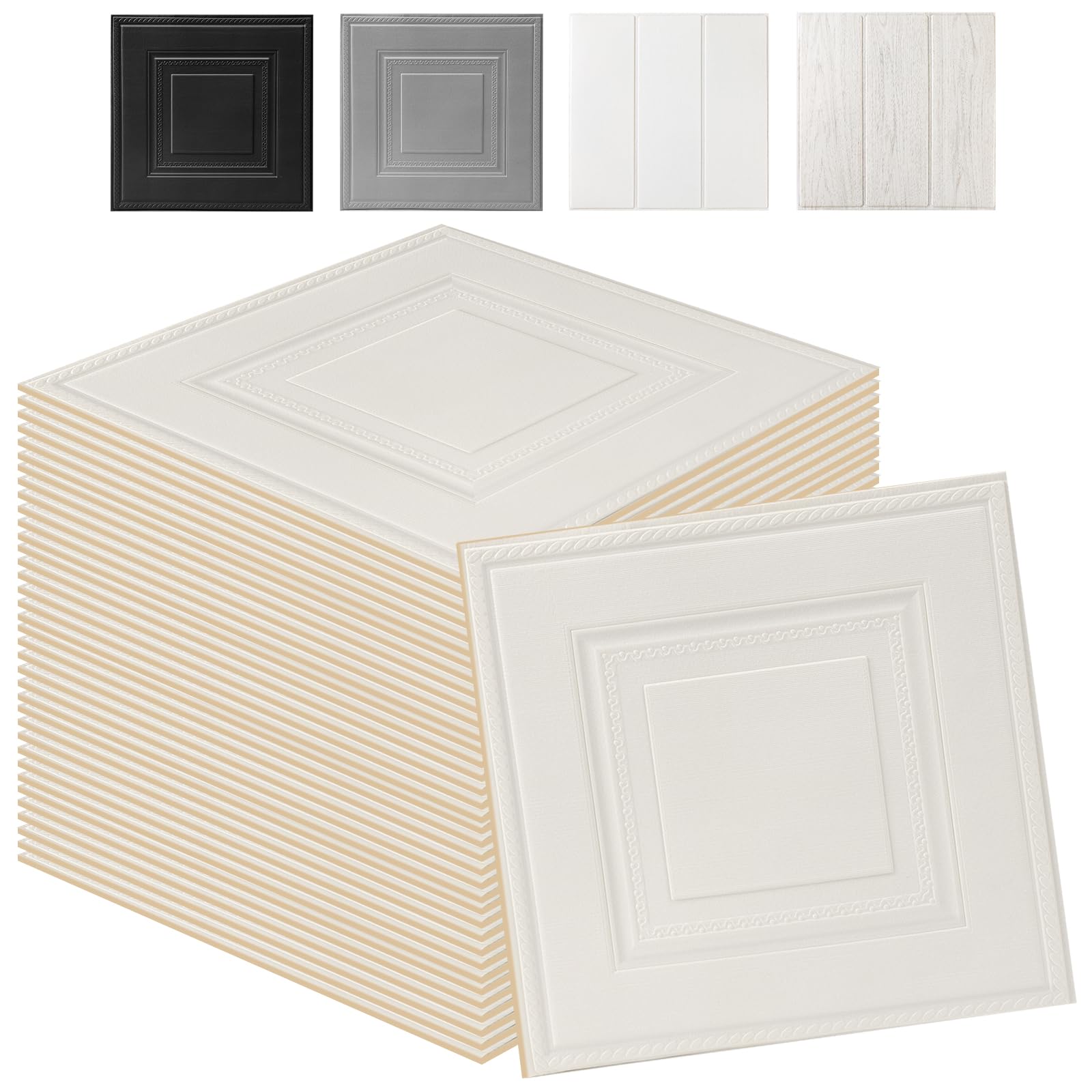 Swehooirt 10PCS Wall Wood Panels Peel and Stick Wall Panels White Self Adhesive Panelling for Living Room Bedroom Ceiling Tiles Hallway Bathroom Wallpaper Waterproof โ image 1