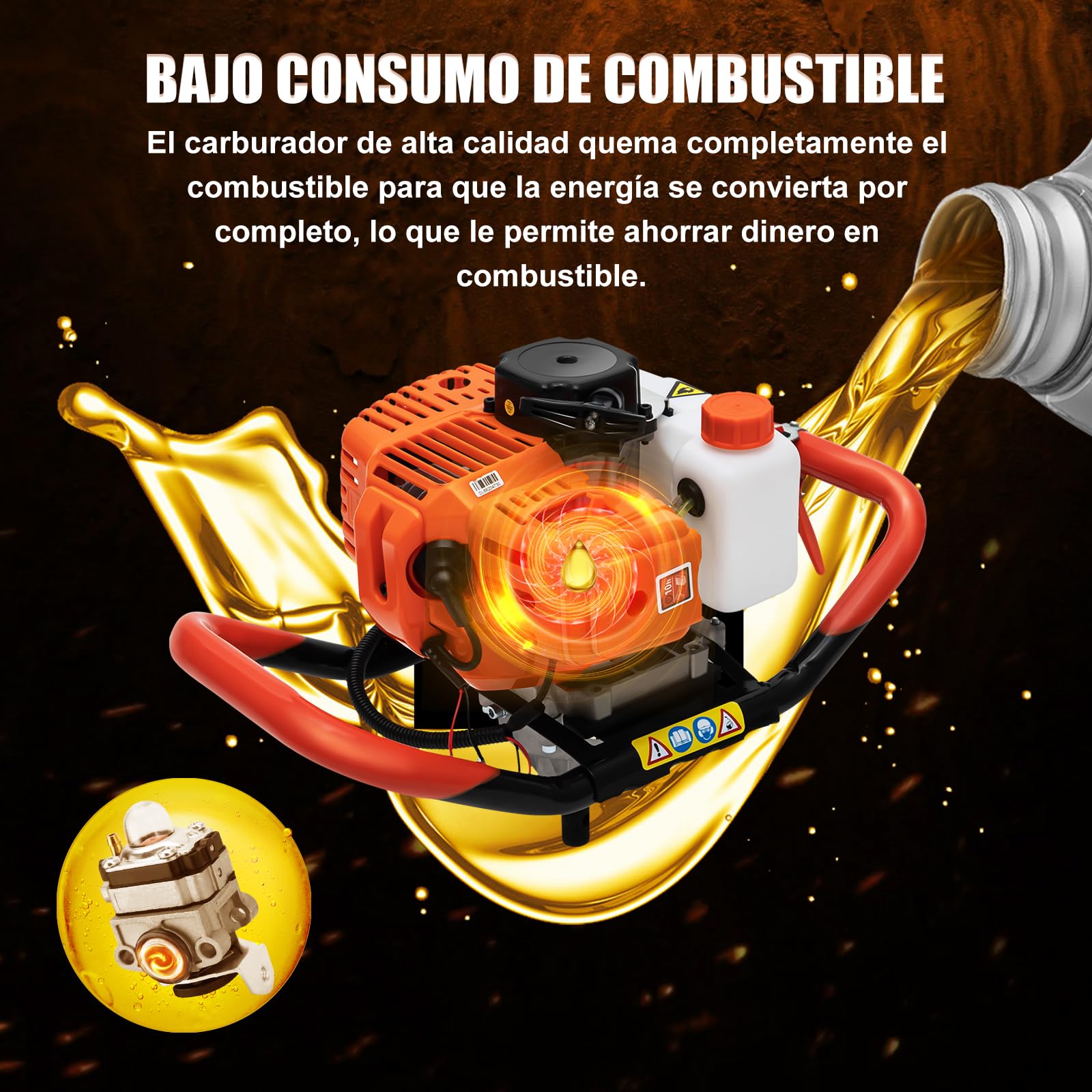 Ahoyadora Gasolina 52cc Motor Gasolina 2 Tiempos 6500-8500r/min Taladro de Jardin con 1 x Barra de extensión+3 x Taladros, Ahoyador de Gasolina para Flor Plantando árboles Arbustos