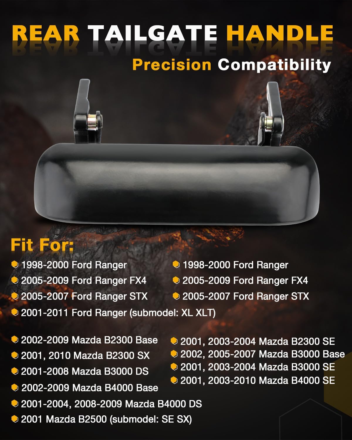 Metal Tailgate Door Handle, Compatible with 1998-2011 Ford Ranger, 01-10 Mazda B2300 B3000 B4000, Textured Exterior Rear Tail Gate Latch, Replace# 1L5Z9943400AAA, FO1915109, Liftgate Latch Handle