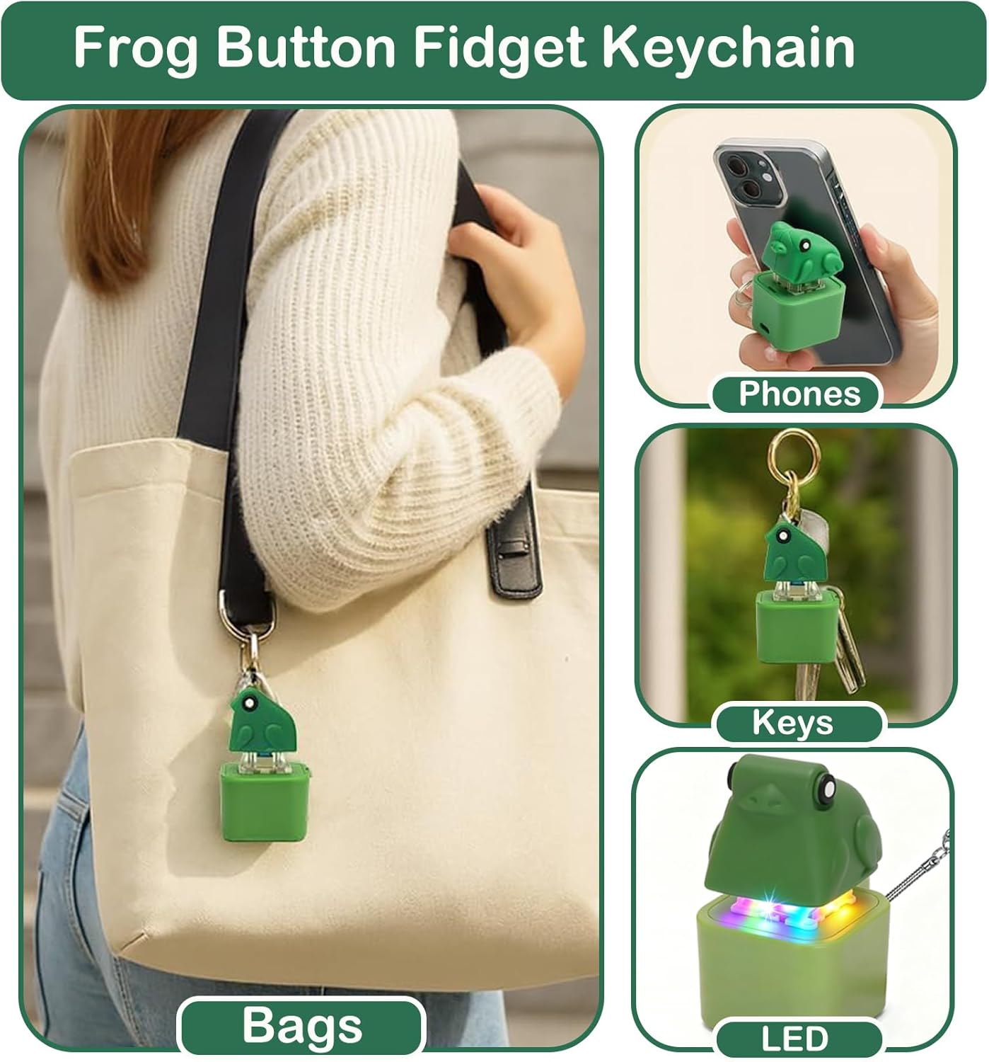 Frog Fidget Keychain Clicker Toy, Frog Croaking Keychain Adult Anxiety Relief Toy with Colorful Light & Sound, Fun Adults Keyboard Clicker for Stress Relief & Quiet Play & Entertainmen - view 2