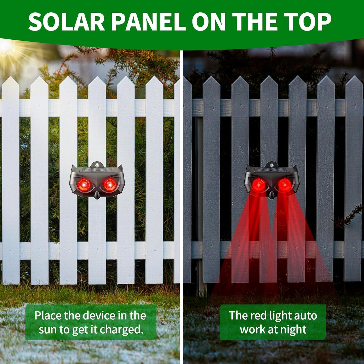 Solar Coyote Deterrent Predator Lights - Nocturnal Animal Repeller with Red LED Flashing Lights for Chicken Coop, Yard & Garden Protection Against Raccoons, Foxes, Deer, Skunks, Hawks, 2 Pack