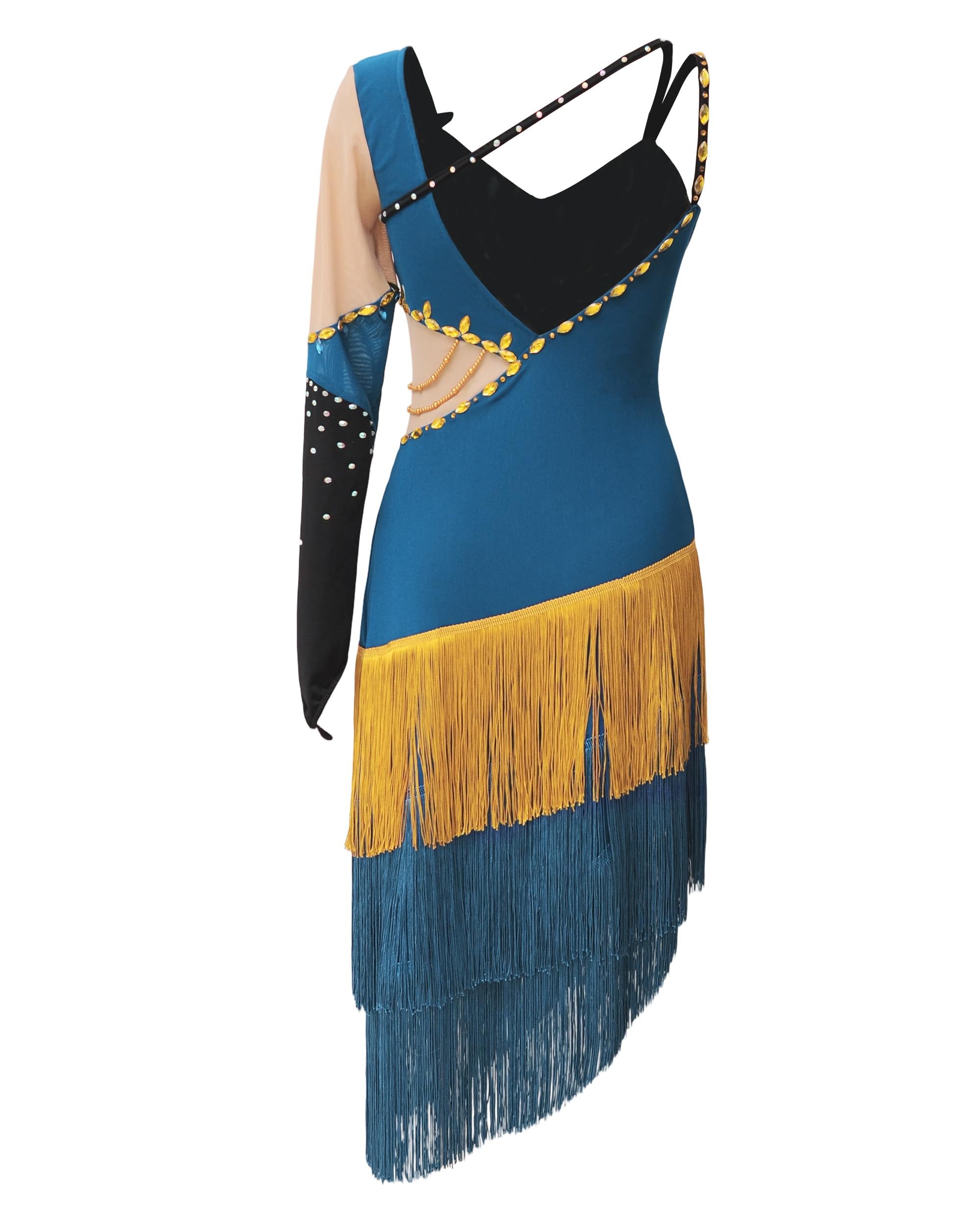 ROYAL SMEELA Strass Lateinisches Tanzkleid,Latein Tanzkleid mit Fransen,Salsa Kleid Damen,Tango Salsa Samba Rumba Tanz Kleid