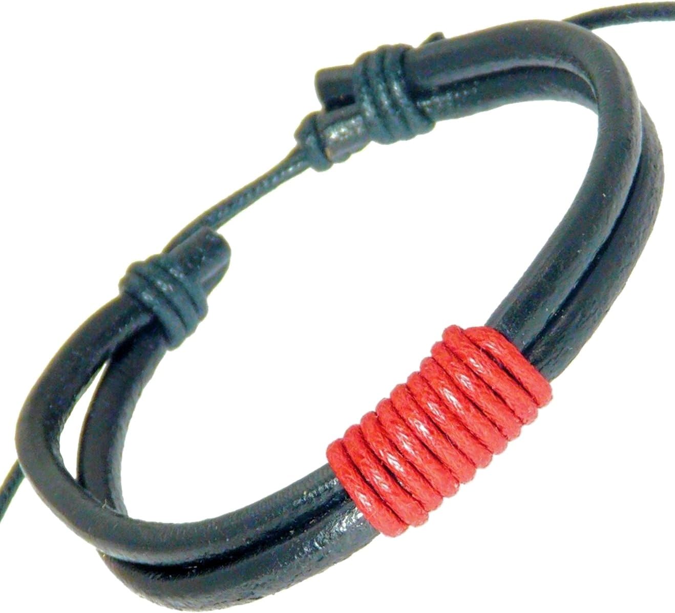 Black Leather Straps & Coloured Cord Leather Bracelet/Leather Wristband/Surf Bracelet