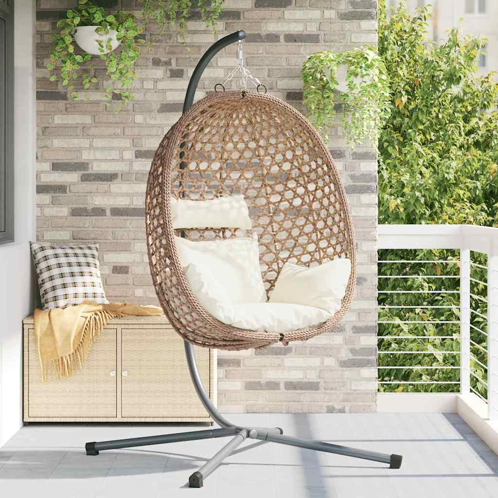 Fauteuil suspendu avec support, crème clair, chaise suspendue pliable en polyrotin, fauteuil flottant ergonomique pour jardin, terrasse et salon, 104 x 100 x 191 cm