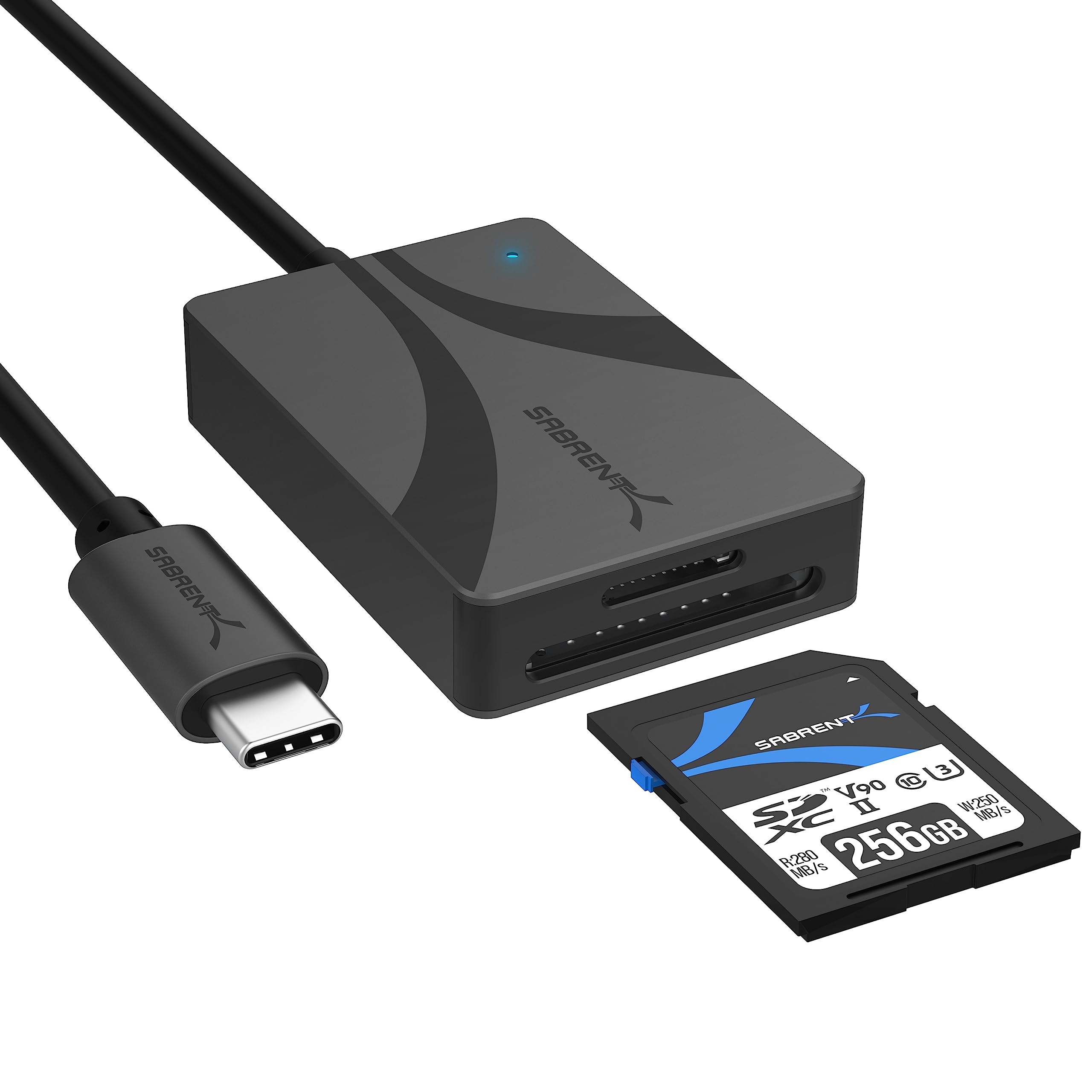 SABRENT Rocket v90 256GB SD UHS-II Memory Card R280MB/s W250MB/s + USB-C Dual Slot Card Reader UHS II SDXC and microSDXC SD 4.0