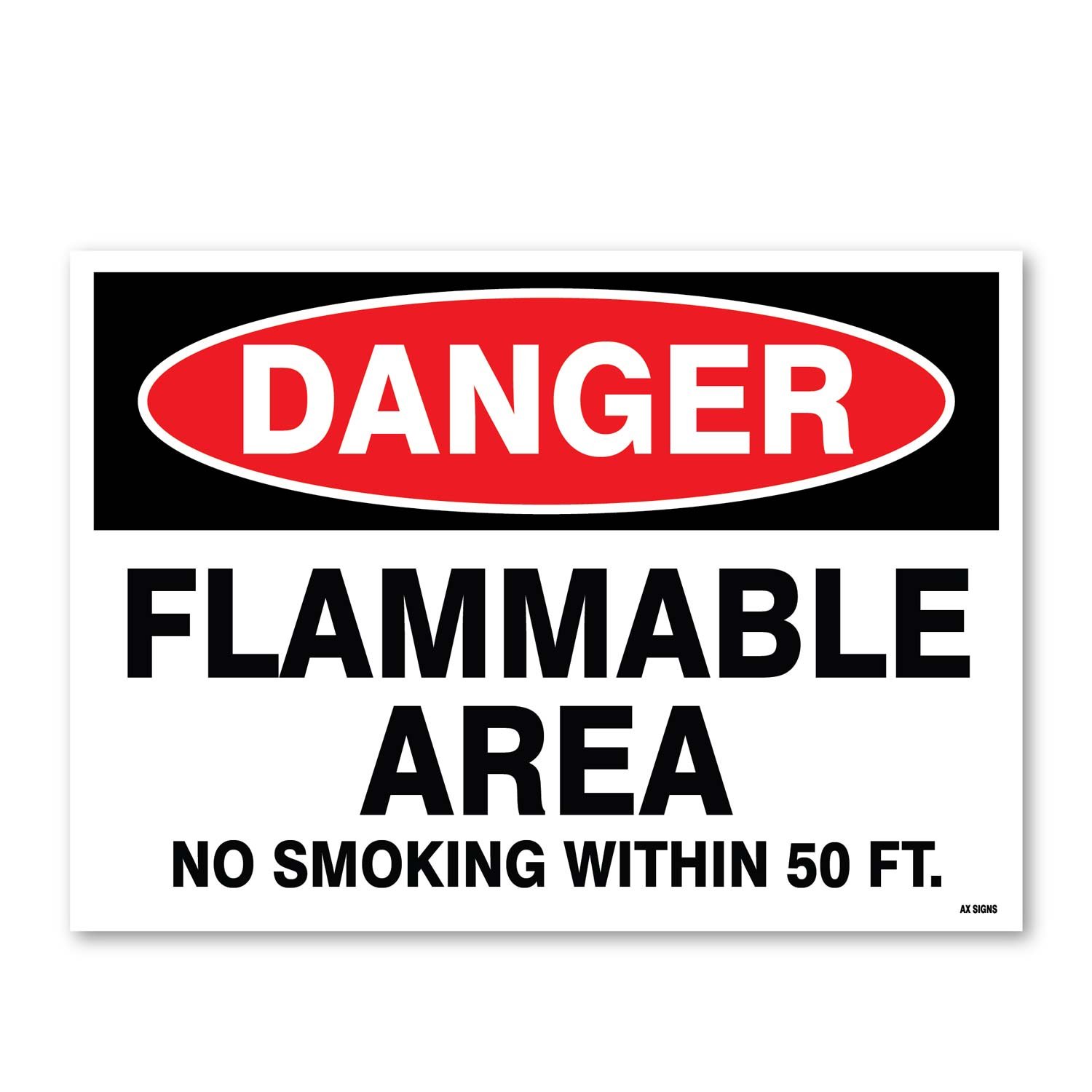 Flammable Area Warning Sign, No Smoking Within 50 Feet, Vinyl Sticker, 12x8 Inch