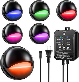 RGB Low Voltage LED Deck Lights Kit with Transformer Timer and Photocell Sensor, IP67 Waterproof Low Voltage Landscape Lighting, Step Lights for Outdoor Walkway Stair Post Railing (6 Pack)