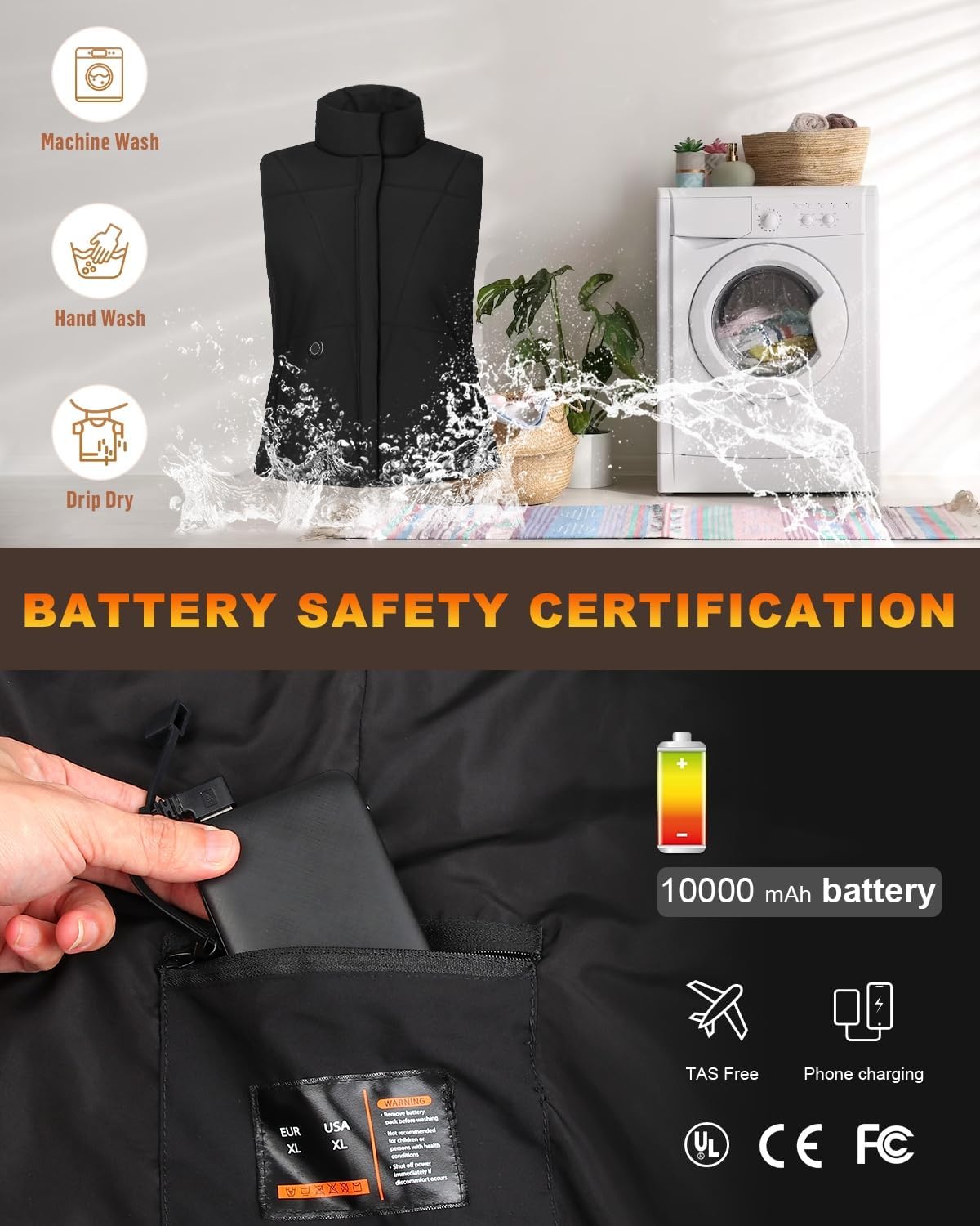 Chaleco Calefactable Mujer, Chaleco Calefactable con Batería de 10000 mAh para Mujeres, 3 Niveles de Temperatura de Chaqueta Calefactable, Perfecto para Esquiar,Acampar