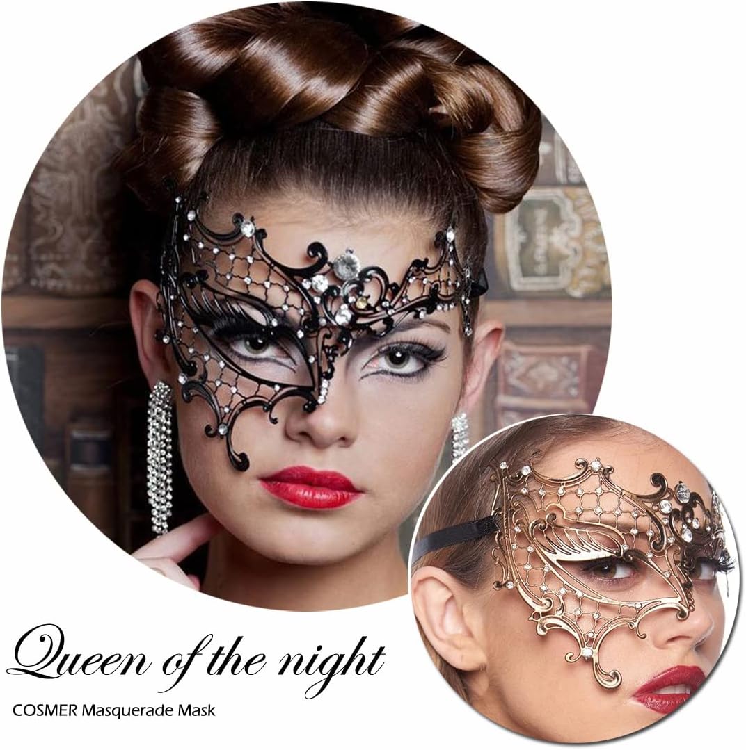 Cosmer Masquerade Mask for Women Shiny Laser Cut Metal Rhinestone Mask Party Porm Ball Mask - Image 4