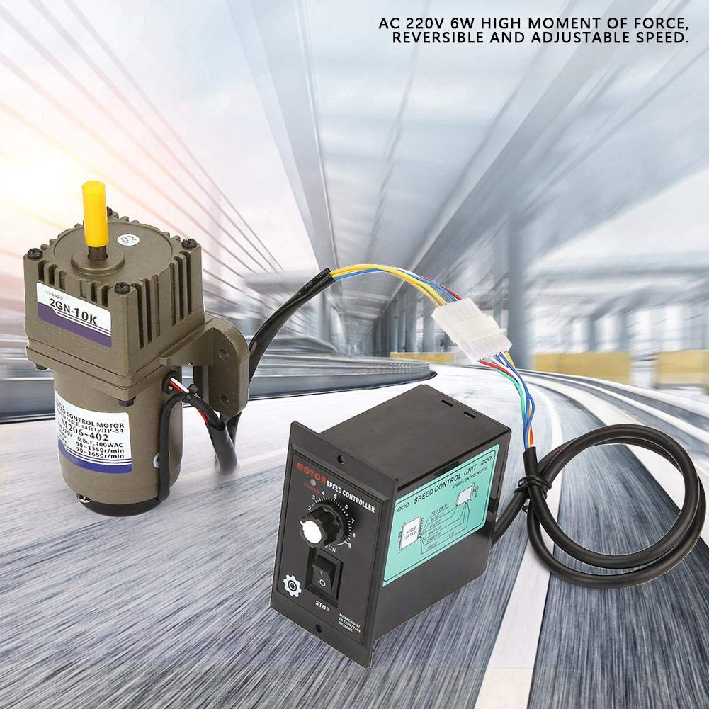 Motor de Engranajes de CA, 220V 6W Motor Asíncrono M206-402 Monofásico 4 Polos Desaceleración Velocidad del Motor Ajustable 90-1650 rpm Velocidad con Regulador(10K)
