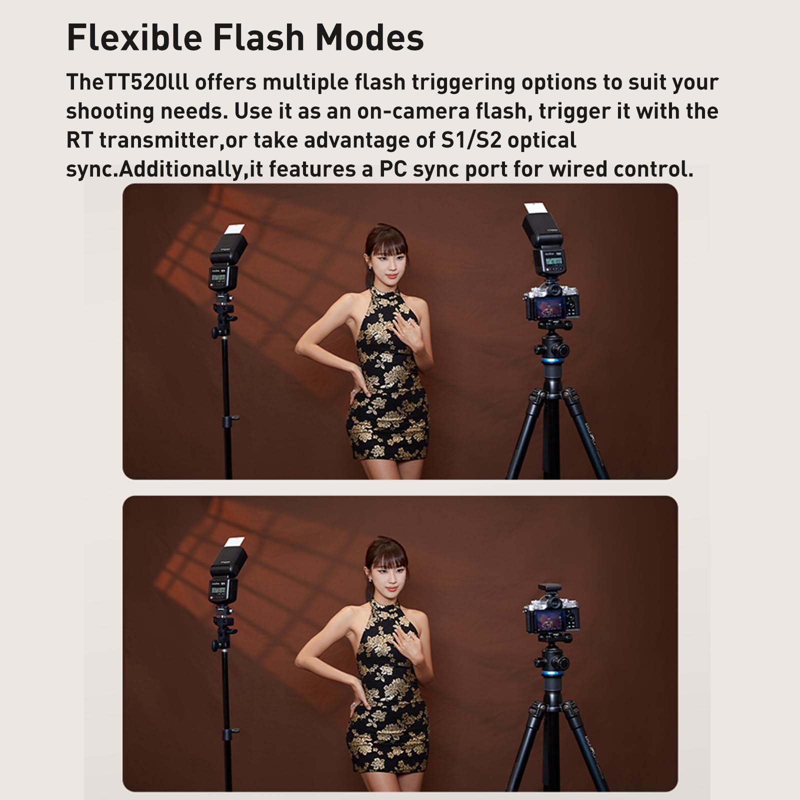 Godox TT520iii Flash per Fotocamera Speedlite Con Lanciatore Rt-16, 433 Mhz Wireless Flash Gn33 S1/s2, Controllo Ottico Singolo, Funzionamento A Batteria, Compatibile con Fotocamere