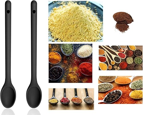 Miniatura 4 de Juego de 3 cucharas para remover para cocinar, cucharas de silicona de mango largo de 12 pulgadas, cucharas de mezcla antiadherentes para cocinar,