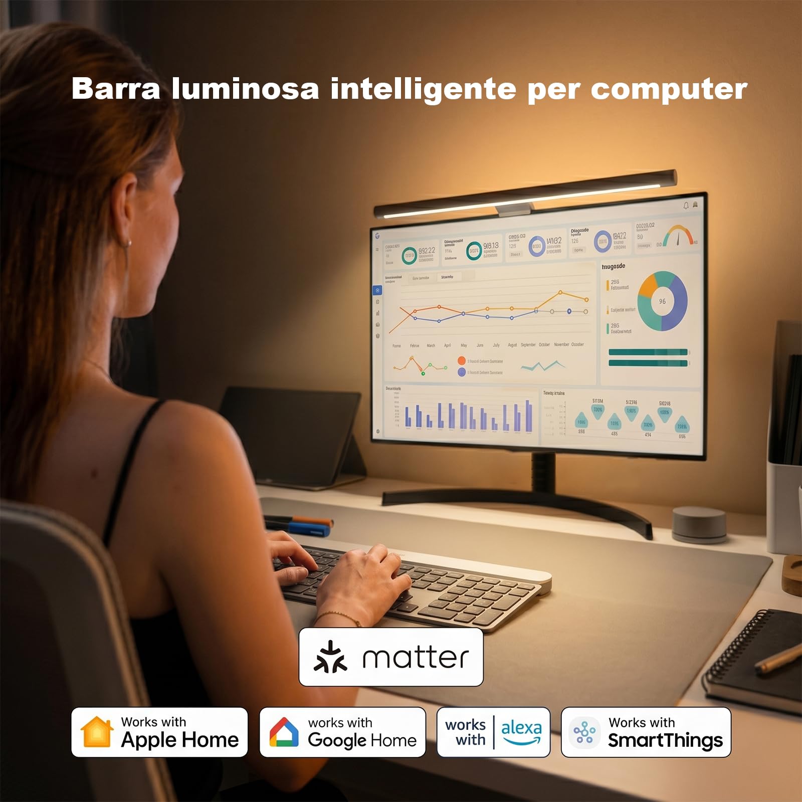 Yeelight Monitor Light Bar 48cm RGB con Matter, Lampada Monitor Smart Sync Musica, 350LM Antiriflesso, Lampada da Monitor Dimmerabile, USB Luce Monitor PC per Home Office e Gaming