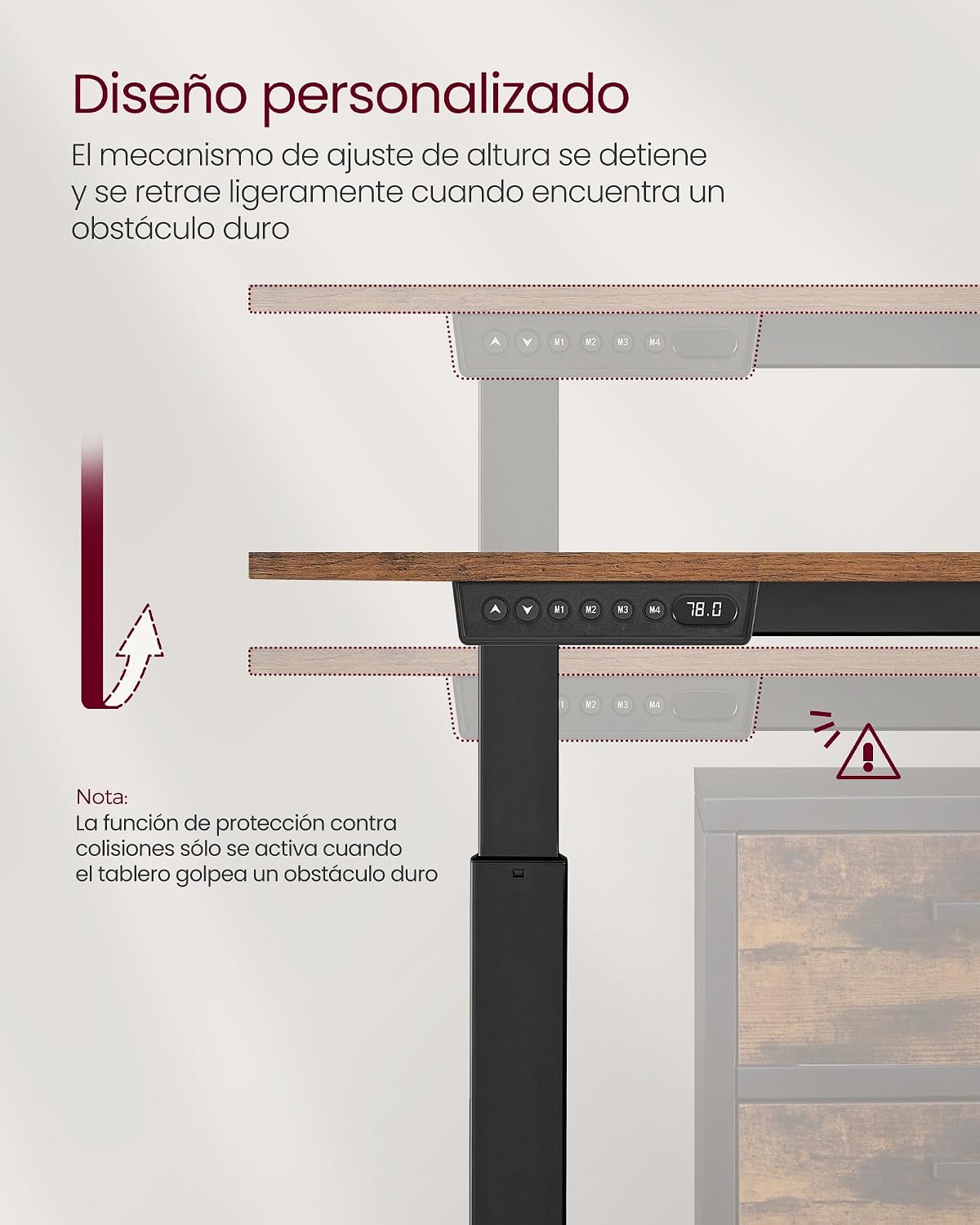 Diagram illustrating the anti-collision feature of the desk