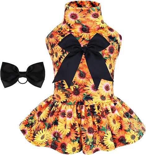 Miniatura 16 de CuteBone - Vestido de cuello alto de terciopelo para perro, falda para cachorro, disfraz de mascota, ropa para gato con lazo para el cabello