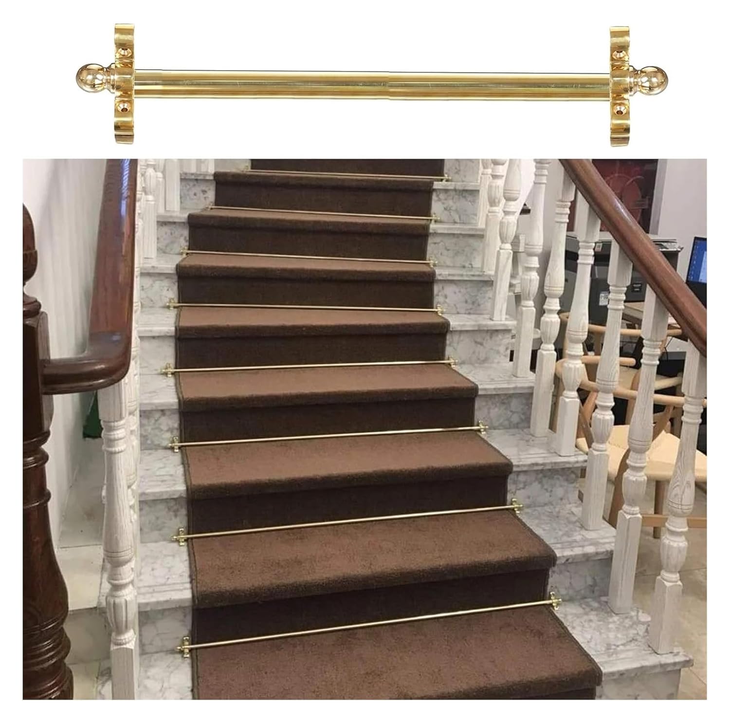 Stair Rods Shiny Brass Stair Carpet Fixings Stair Carpet Press Bar for Carpet Runners(5 Pcs,100cm (39.5inch))