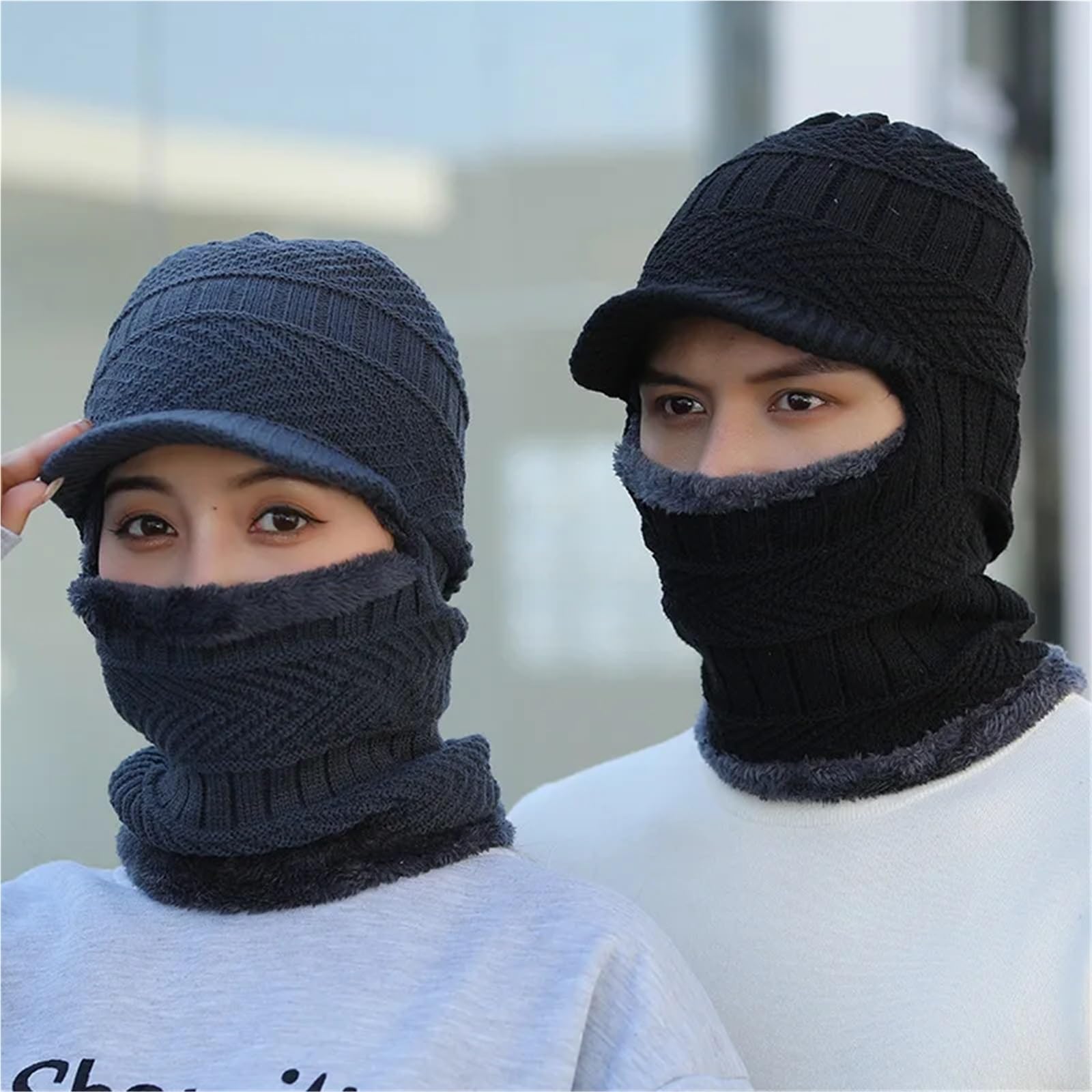 Pasamontañas 2 uds pasamontañas Sombrero de Invierno for Hombres for Hombres Mujeres Bufanda Gorro pasamontañas máscara capó Sombrero de Punto
