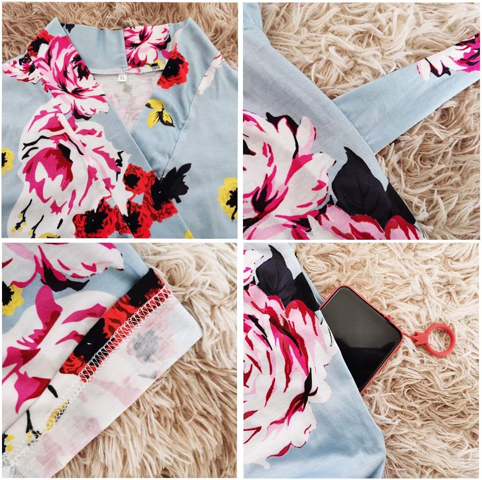 SUFEINI Maternity Robe and Matching Baby Swaddle Blanket Set, Mommy Robe with Receiving Blanket Girls Boys Sleepwear - Image 5