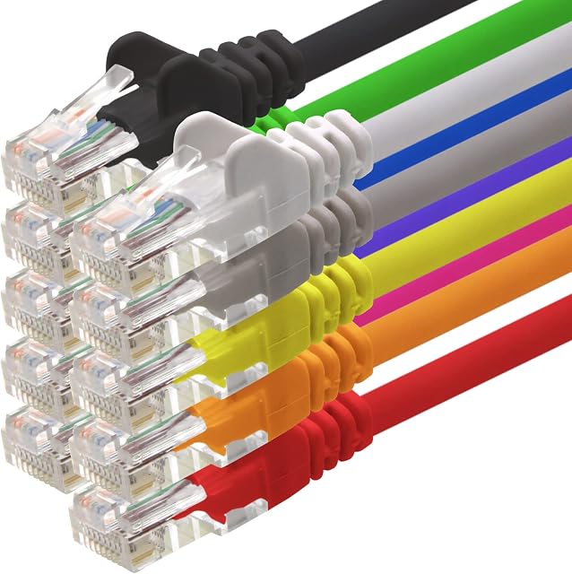 1aTTack Cat6 Ethernet Patch Lan Cable Rj45 Plug Gigabit Cat 6 Patch Cord 10 colors - 10 pieces - 2m