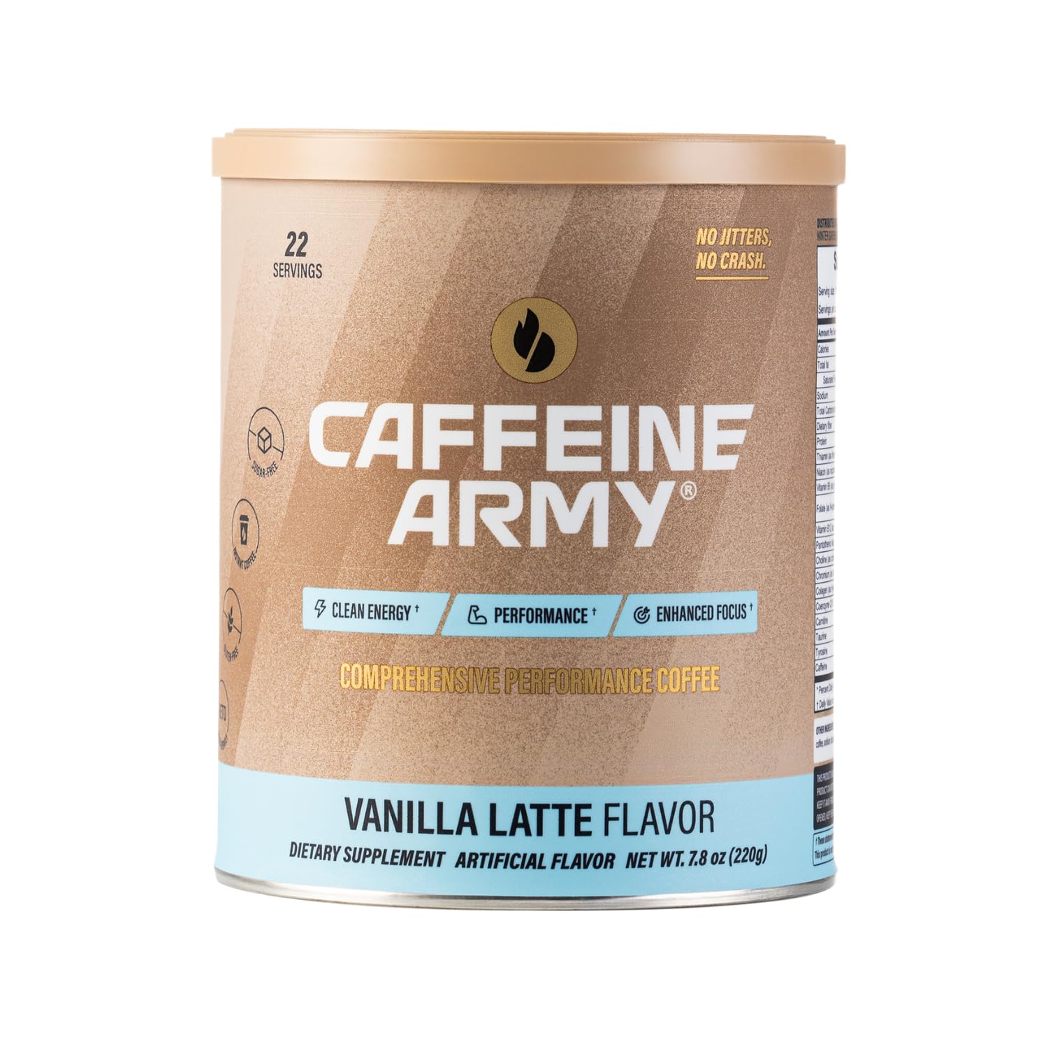 CAFFEINE ARMY Vanilla Latte | Functional Coffee with Collagen Peptides, MCTs, CoQ10 and Adaptogens: Clean Energy, Supports Daily Attention, No Jitters or Crash (7.8 oz 22 Servings)