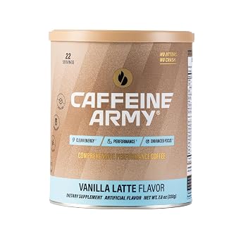 CAFFEINE ARMY Vanilla Latte | Functional Coffee with Collagen Peptides, MCTs, CoQ10 and Adaptogens Clean Energy, Supports Daily Attention, No Jitters or Crash 7.8 oz 22 Servings