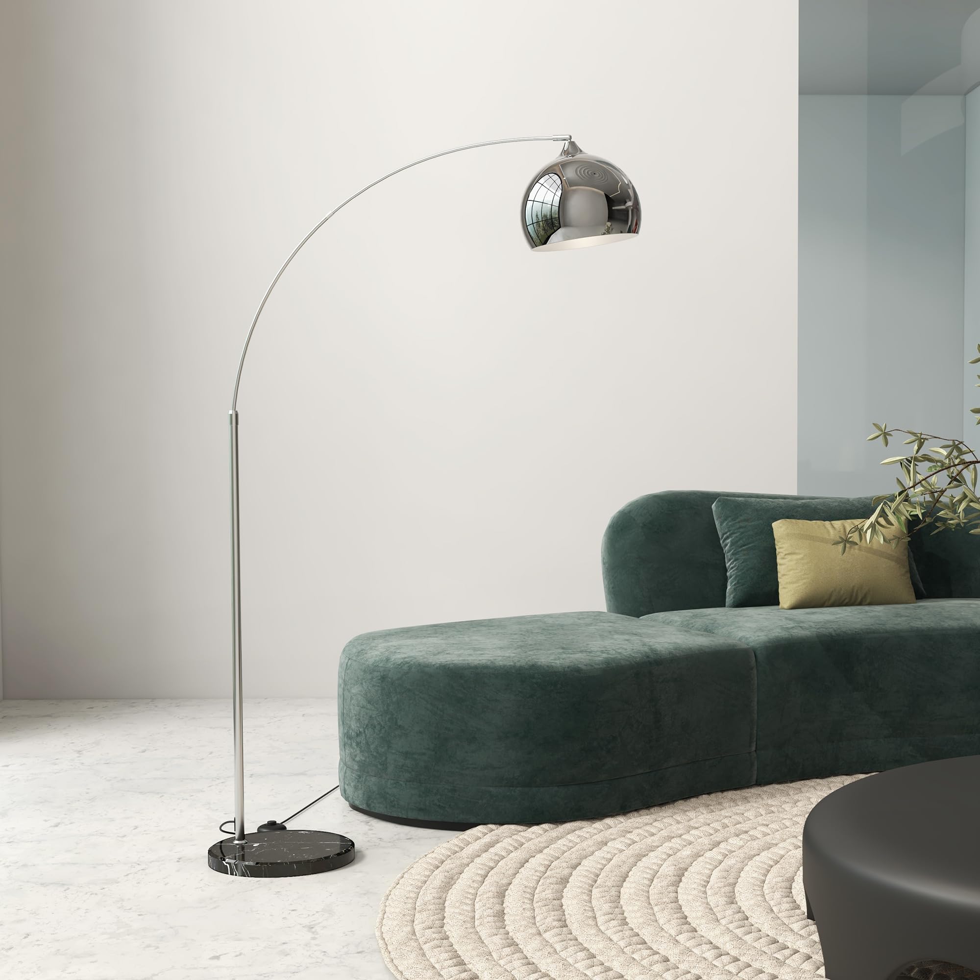 HOMCOM Lampada da Terra Vintage ad Arco, Lampada da Pavimento con Asta Regolabile e Interruttore a Pedale, Attacco E27, per Salotto e Camera, in Metallo e Marmo, Argento