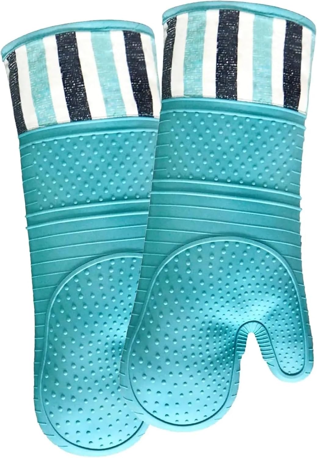 Heat 550°F Oven Mitts, Extra Long Silicone Gloves for Baking, Cooking & Grilling - Blue Pair