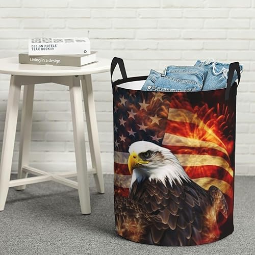 Miniatura 8 de American Flag Fire Eagle print Circular Hamper Waterproof Storage Bin Organizer Basket Laundry Hamper With Handles For Clothes Toys Medium