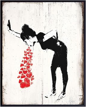 Banksy Wall Art - Love Sick Graffiti Art - Sign Plaque Photo Print - Funny Gift for Urban Street Artwork Mural Fans - Cool Unique Original Room or Home Decor, Wall Decoration Poster - 8x10 Unframed