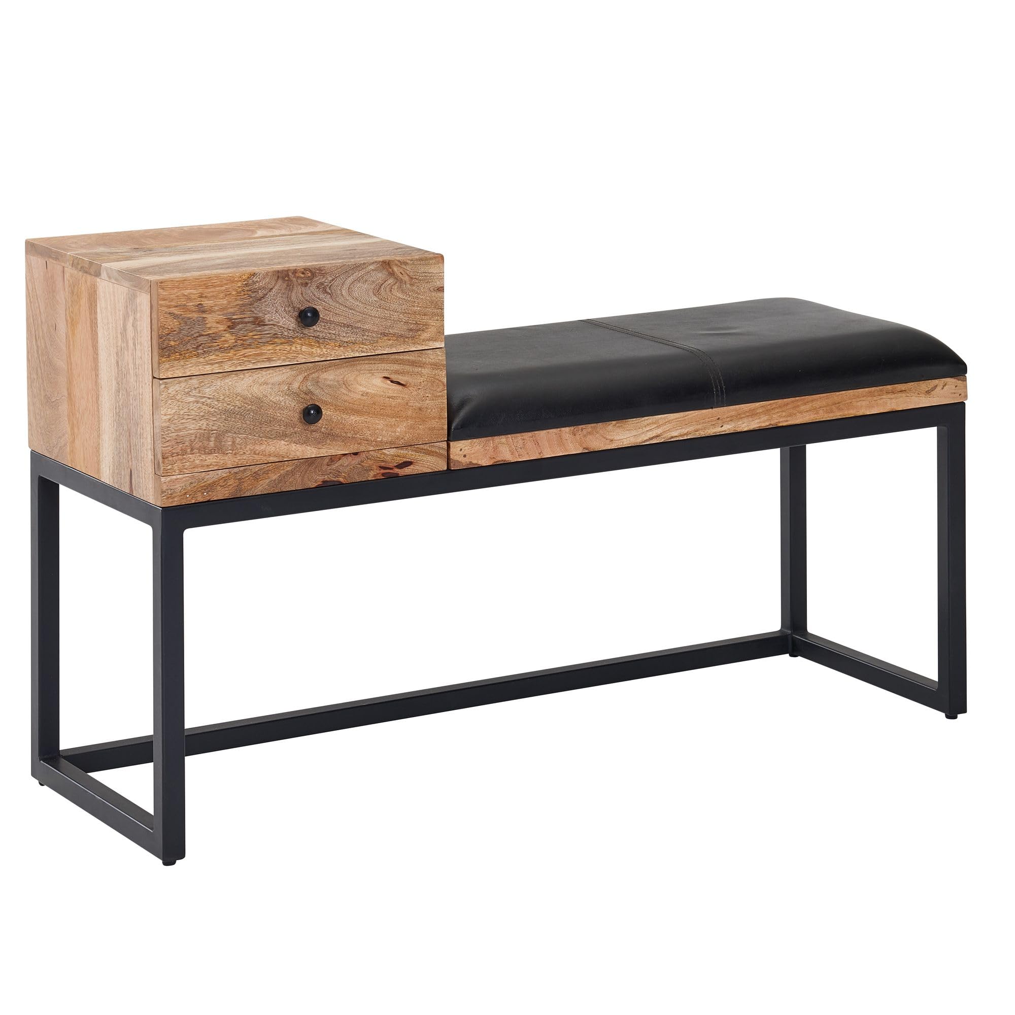 Banc en peau de chèvre coffre de rangement banquette bois massif rétro 100cm
