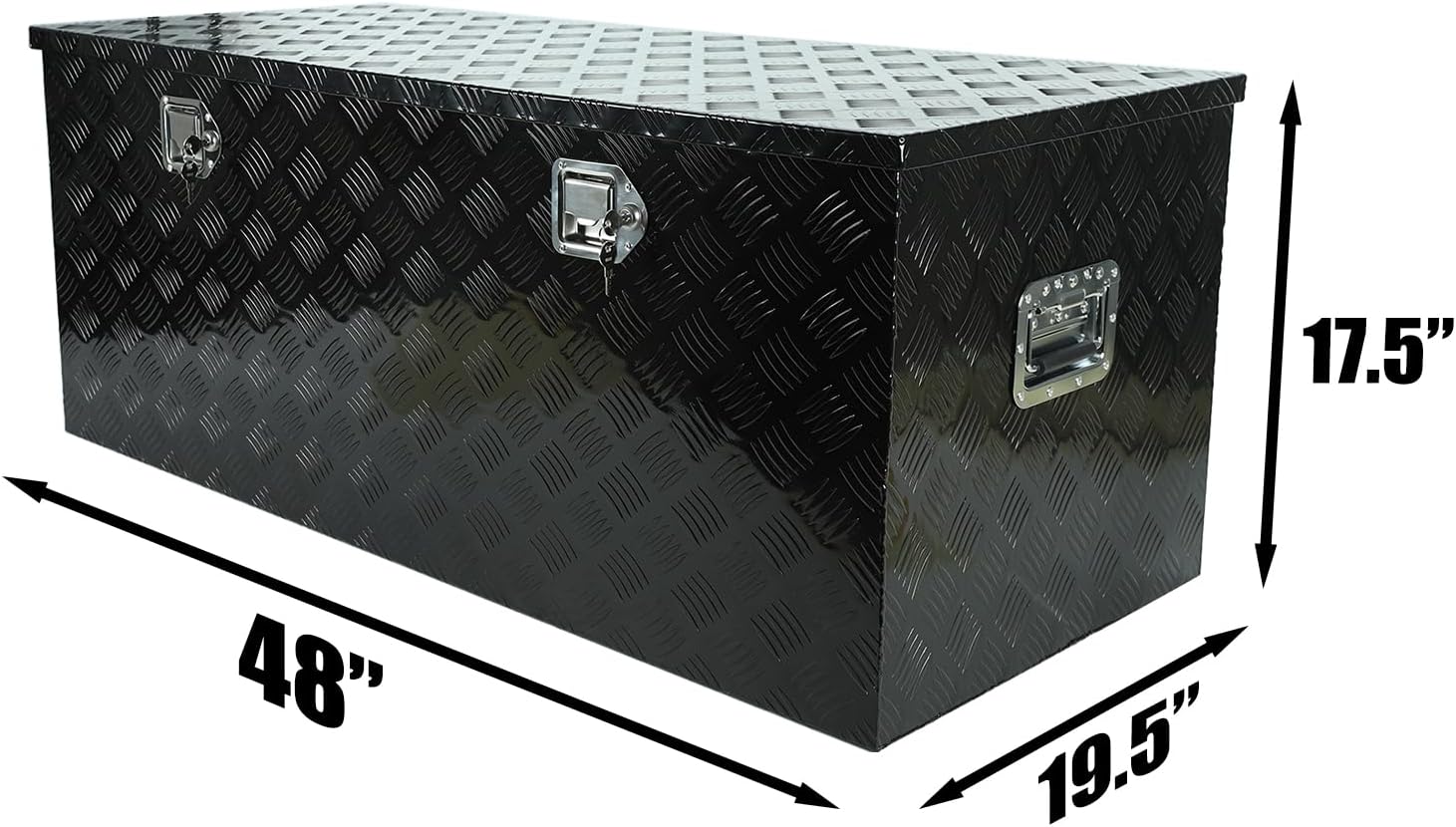 48"(L) x 19.5"(W) x 17.5"(H) Pickup Truck Bed Tool Box，Truck Tool Box for Bed of Truck,Aluminum Stripes Toolbox for Truck RV Tralier,Chrome Latch,Waterproof，Black Surface