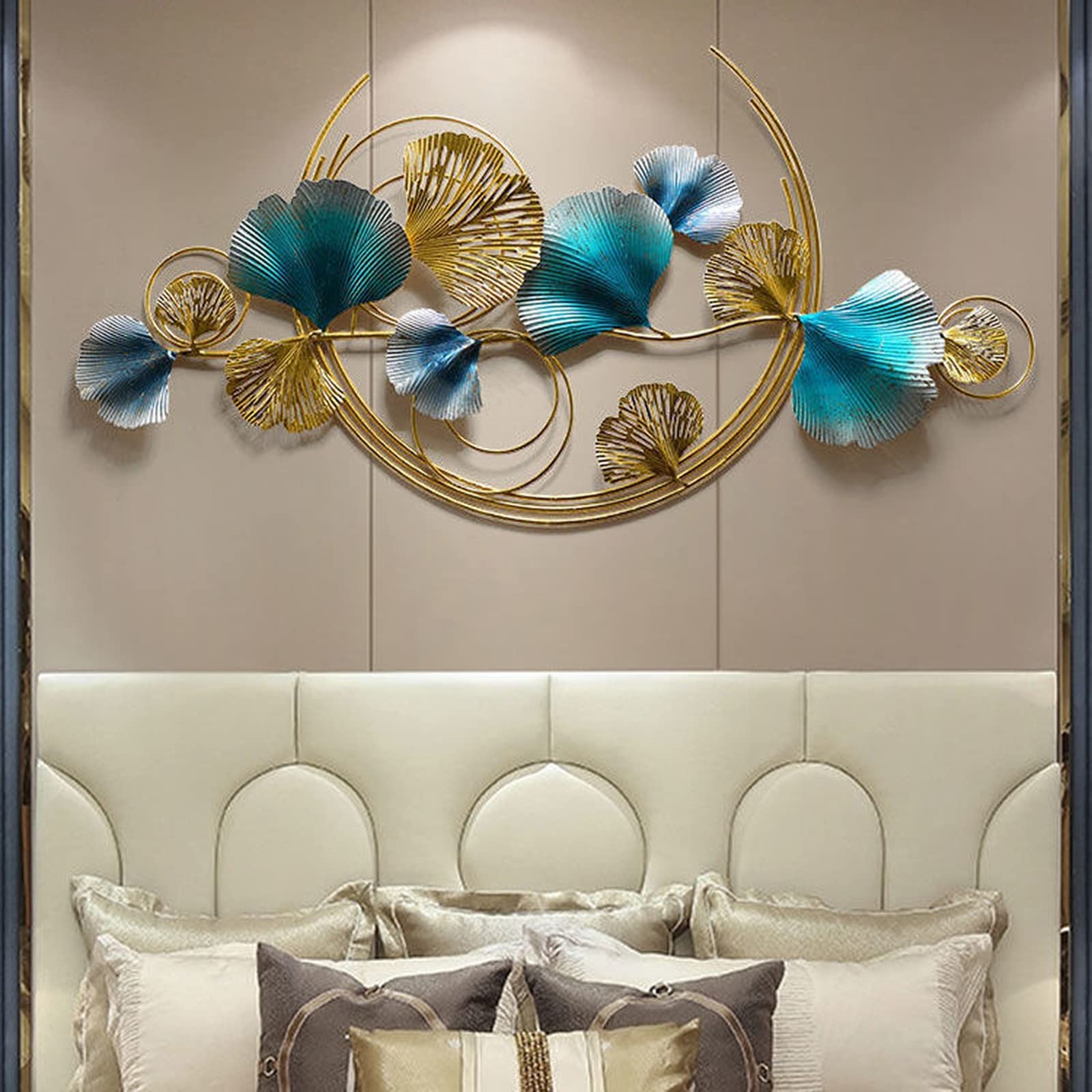 LIUSHI Décoration Murale en métal avec Feuille de Ginkgo 3D, décoration Murale en Fonte de Fer, tenture Murale en Feuille de Ginkgo doré pour Le Bureau de la Chambre du Salon