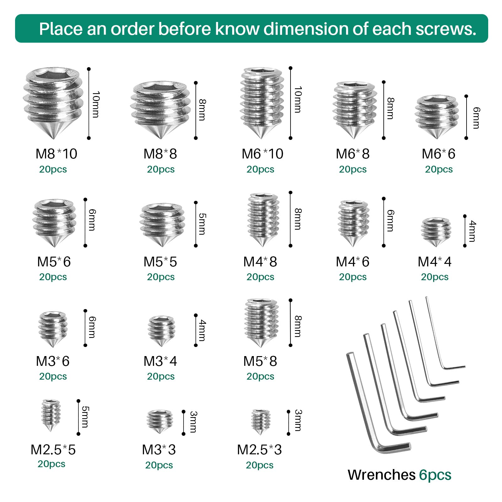 320PCS Stainless Steel Set Screws - Allen Head Assortment Kit -2