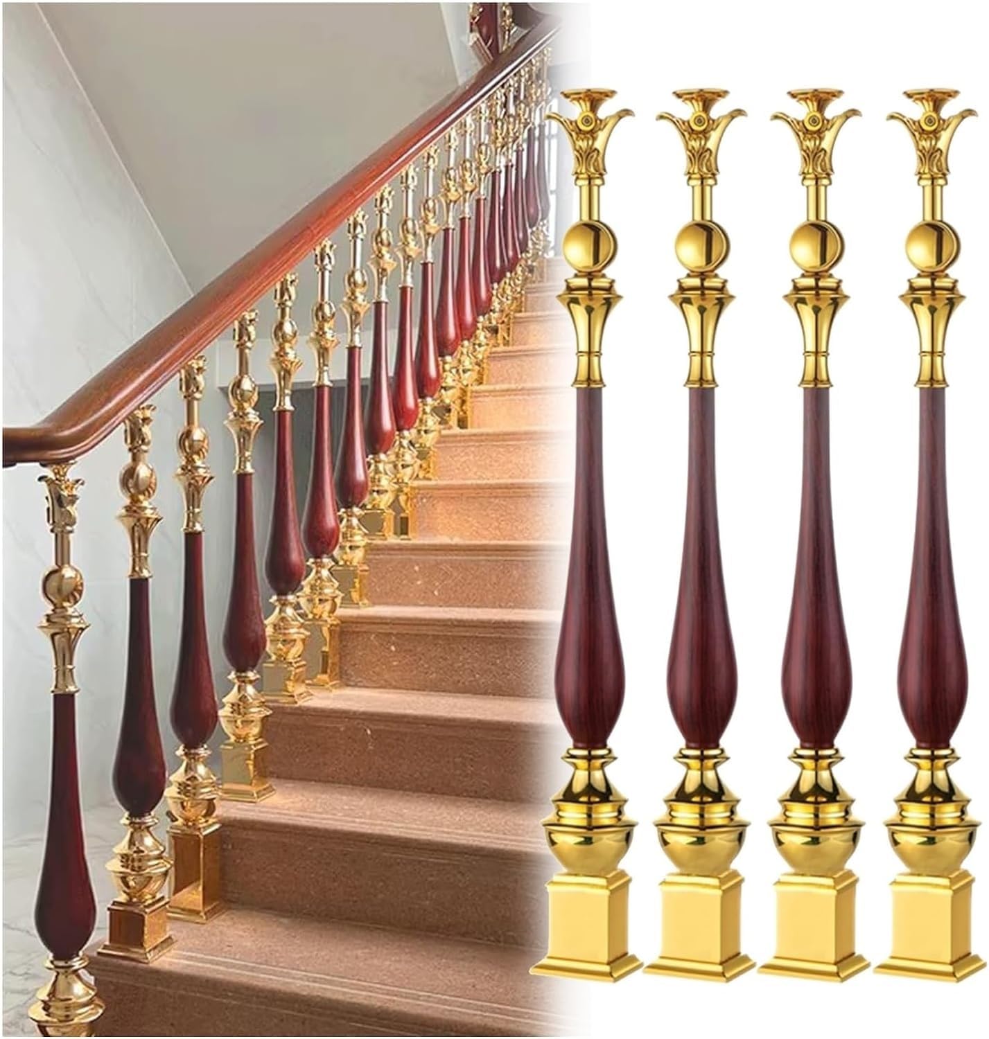 Rambarde d'escalier en D rouge 95 cm | Lot de 4 poteaux de sécurité