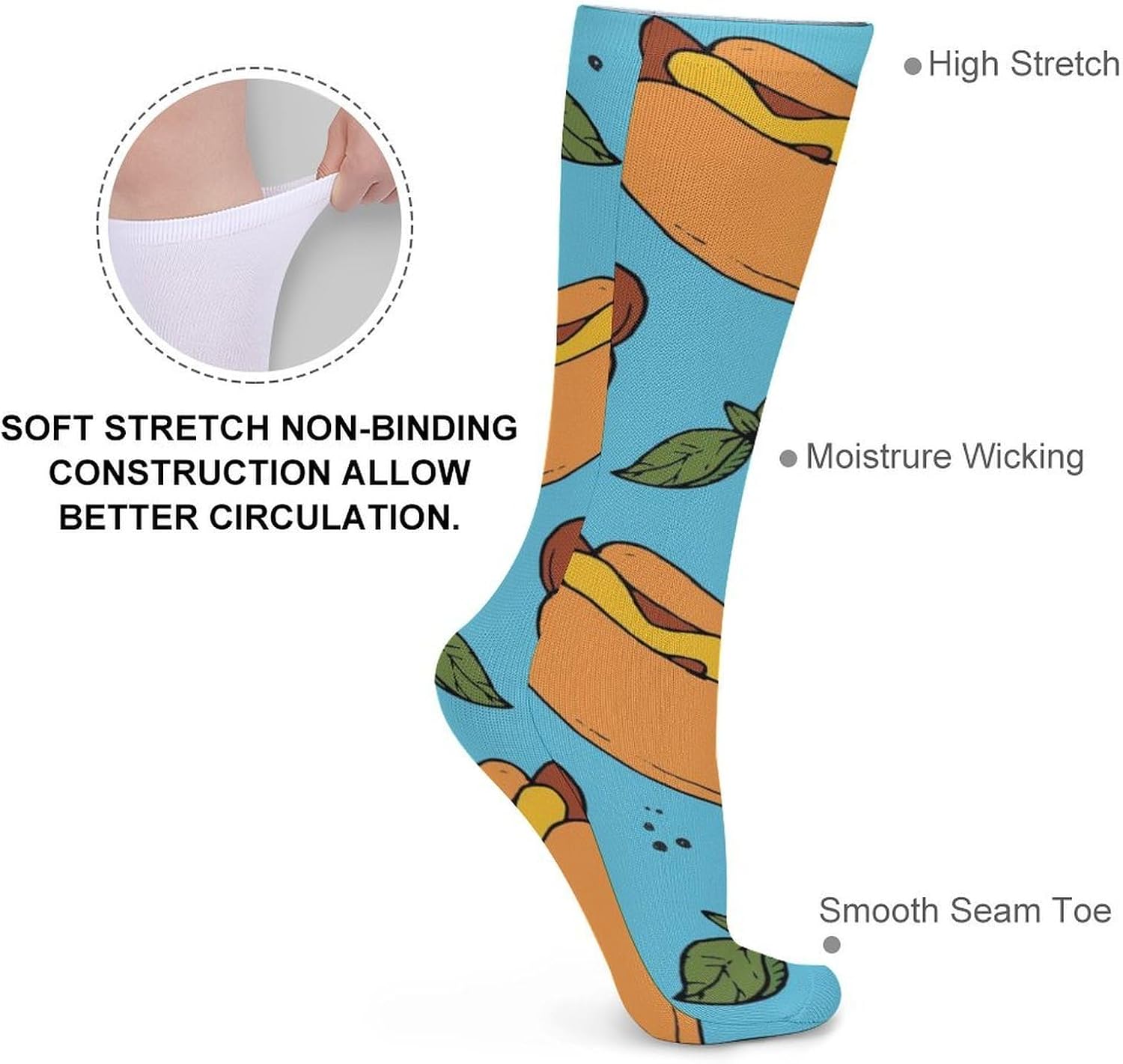 Hot Dog Fast Food Knee High Socks Casual Long Stockings Over Calf Sock Tube for Women Men