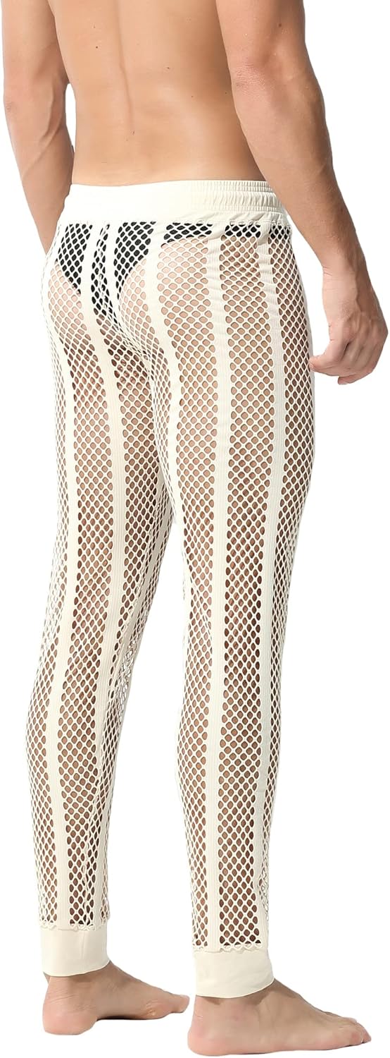 YUFEIDA Men's Fishnet Pants Drawstring Bottoms Low Rise Mesh Leggings Muscle Fit Long Pants See Through Thermal Bottoms - Image 3