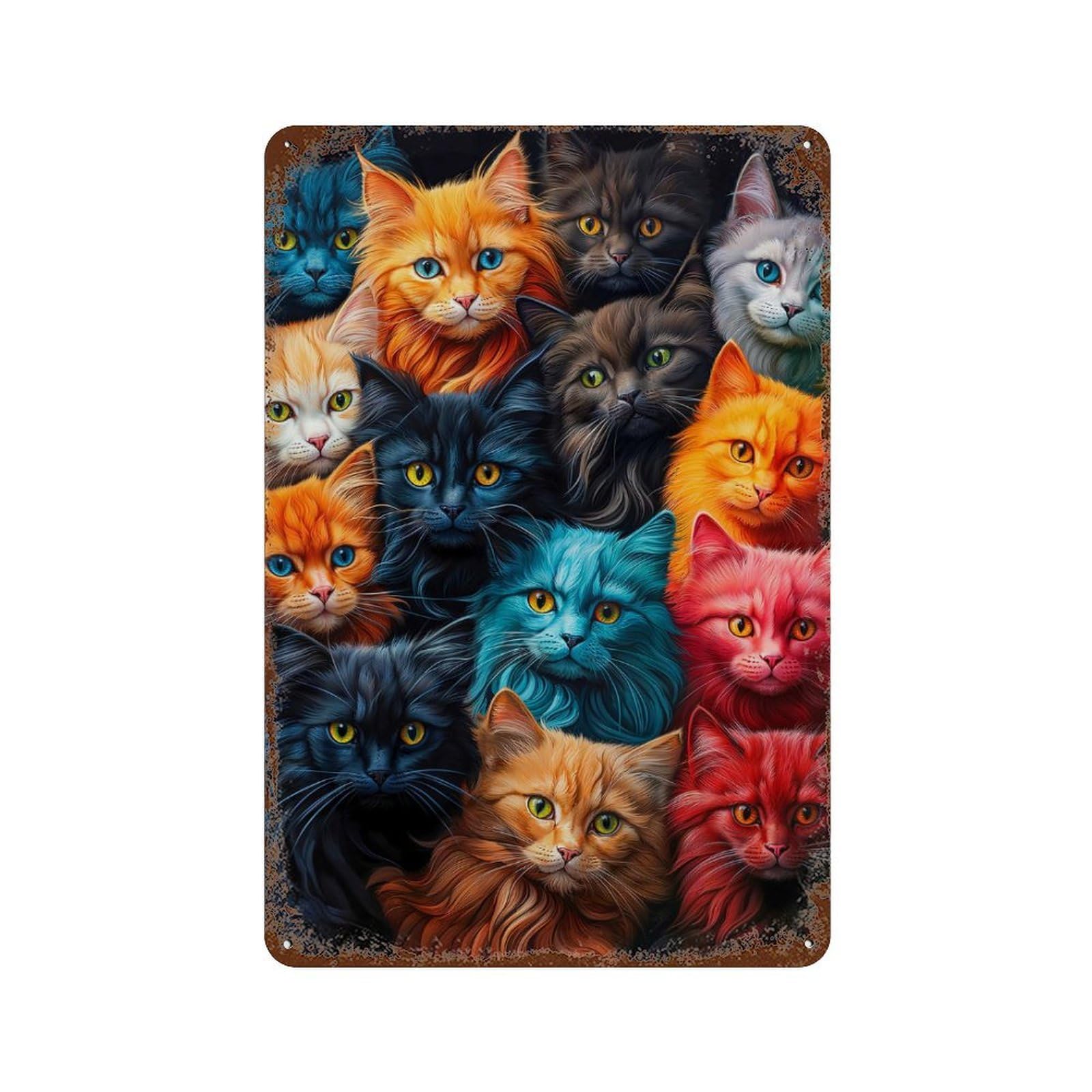 A Bunch of Cats 11.8"x7.9" Vintage Rust Metal Sign, Novelty Wall Decor for Living Room, Hallway And Home Decor