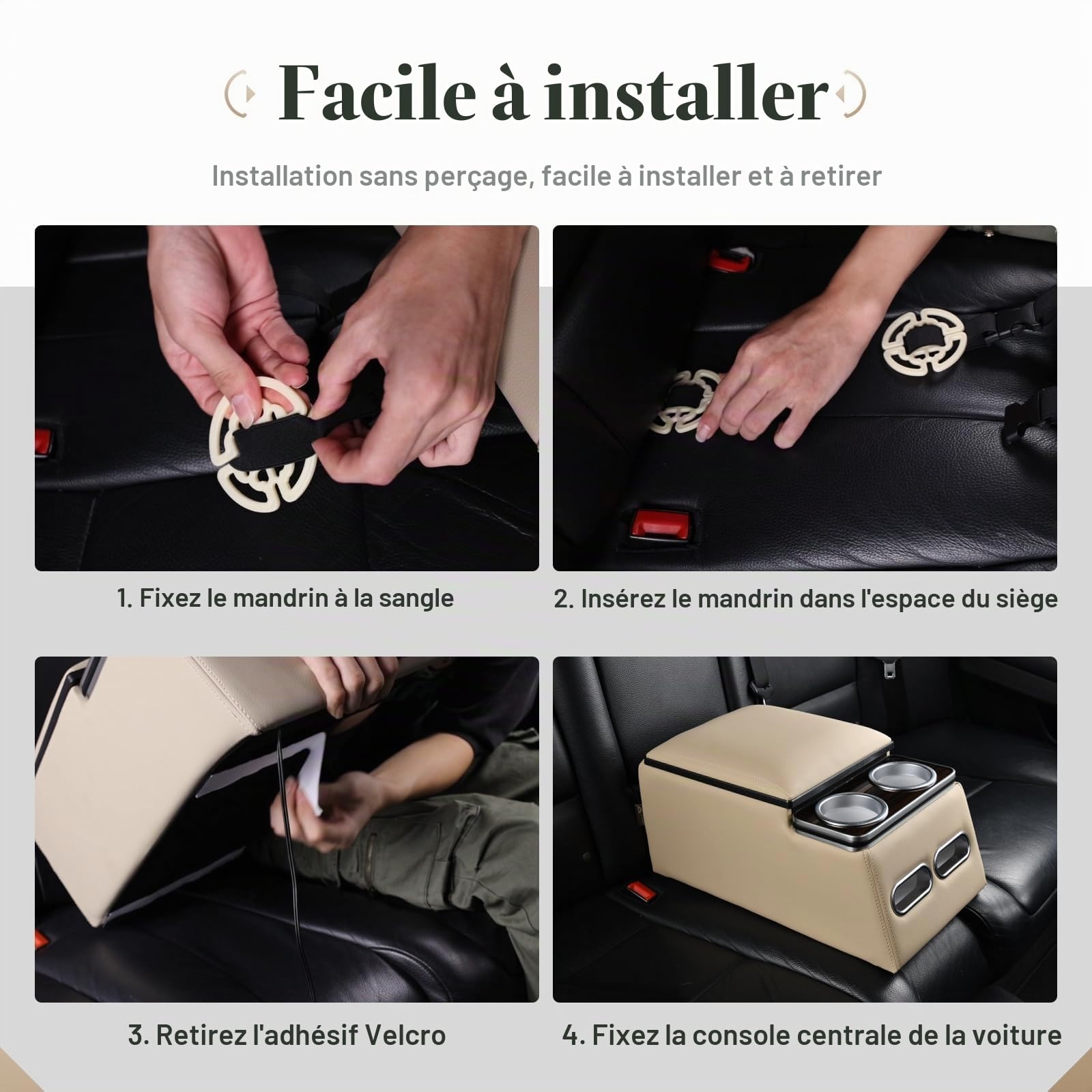 Coverado Console Centrale de Voiture, Console de siège arrière Universelle, Organiseur de siège arrière avec Porte - gobelets, Grand Compartiment de Rangement, Accoudoir Central (Régulier,Beige)