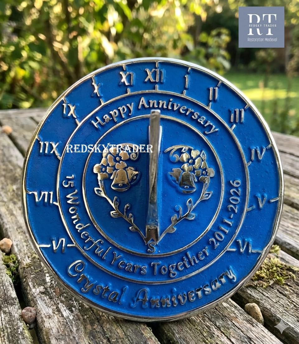 15th Wedding Anniversary Sundial 2026 Memorial Gift for Love Ones 8 inches Home and Garden Decor