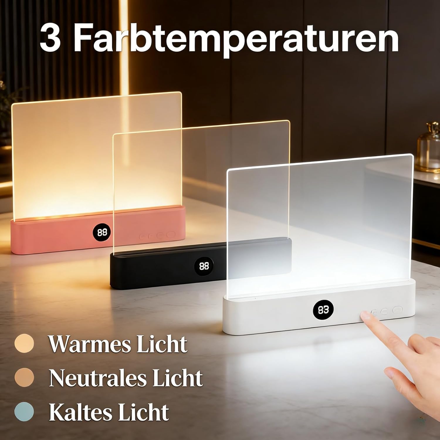Smart LED Book Reading Lamp, Portable Ultra Thin Flat Book Lamp, Rechargeable Eye-Care 3 Color Temperatures, Stepless Brightness Control, Countdown Timer, for Bed Reading at Night (White)
