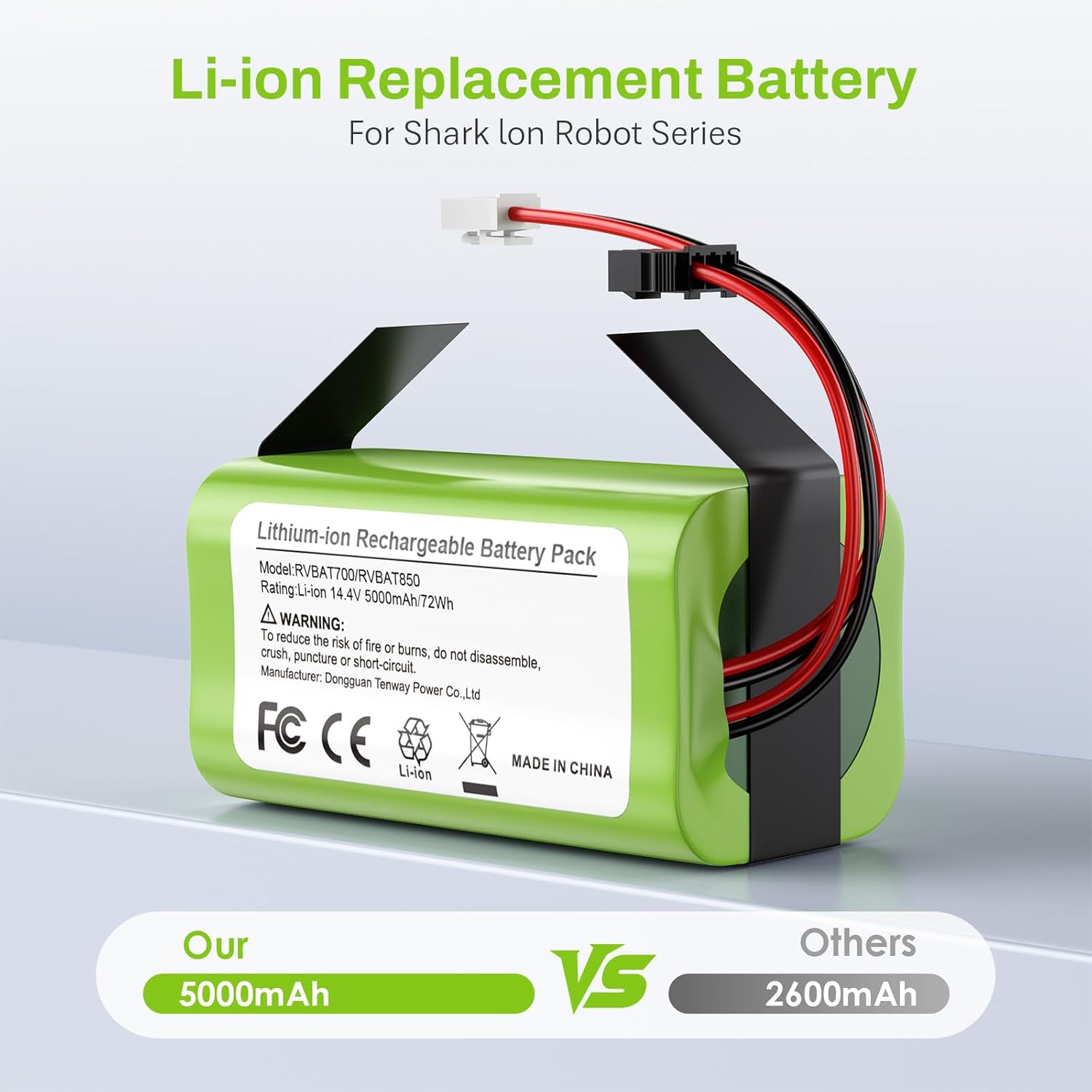 Futurebatt RVBAT850 Battery for Shark ion 5000mah RVBAT850 RVBAT700 RV750 RV850 R75 R85 RV720 RV1000S RV101AE RV700_N RV720_N Battery Replacement Compatible for Shark Robot Vacuum(2 in 1 Plug)