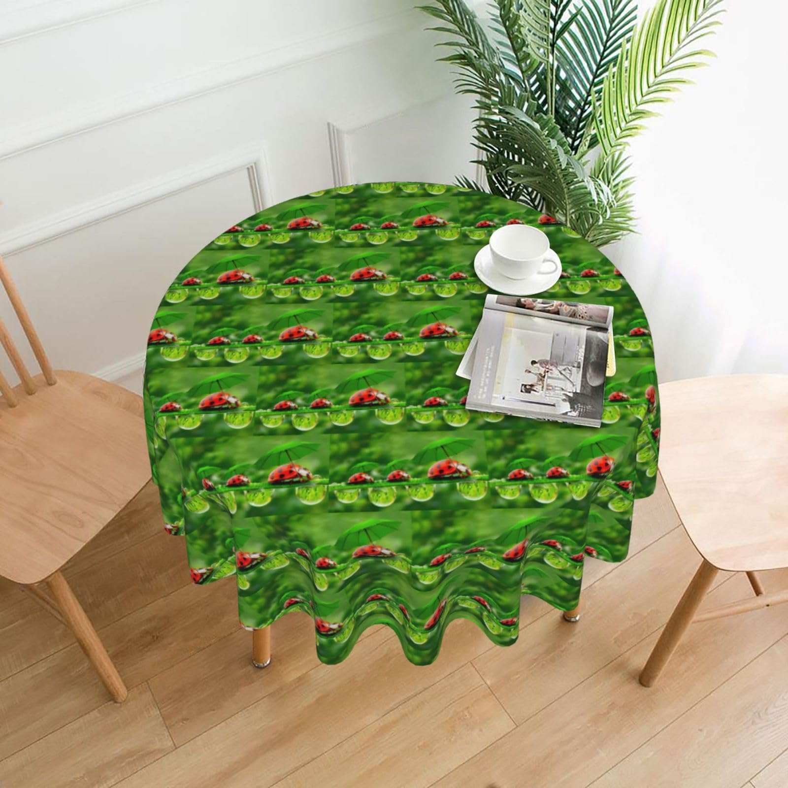 Zcmkjlg Funny Ladybug Print Quick Ship Round Tablecloth 60in Polyester Washable Cover for Dining Room