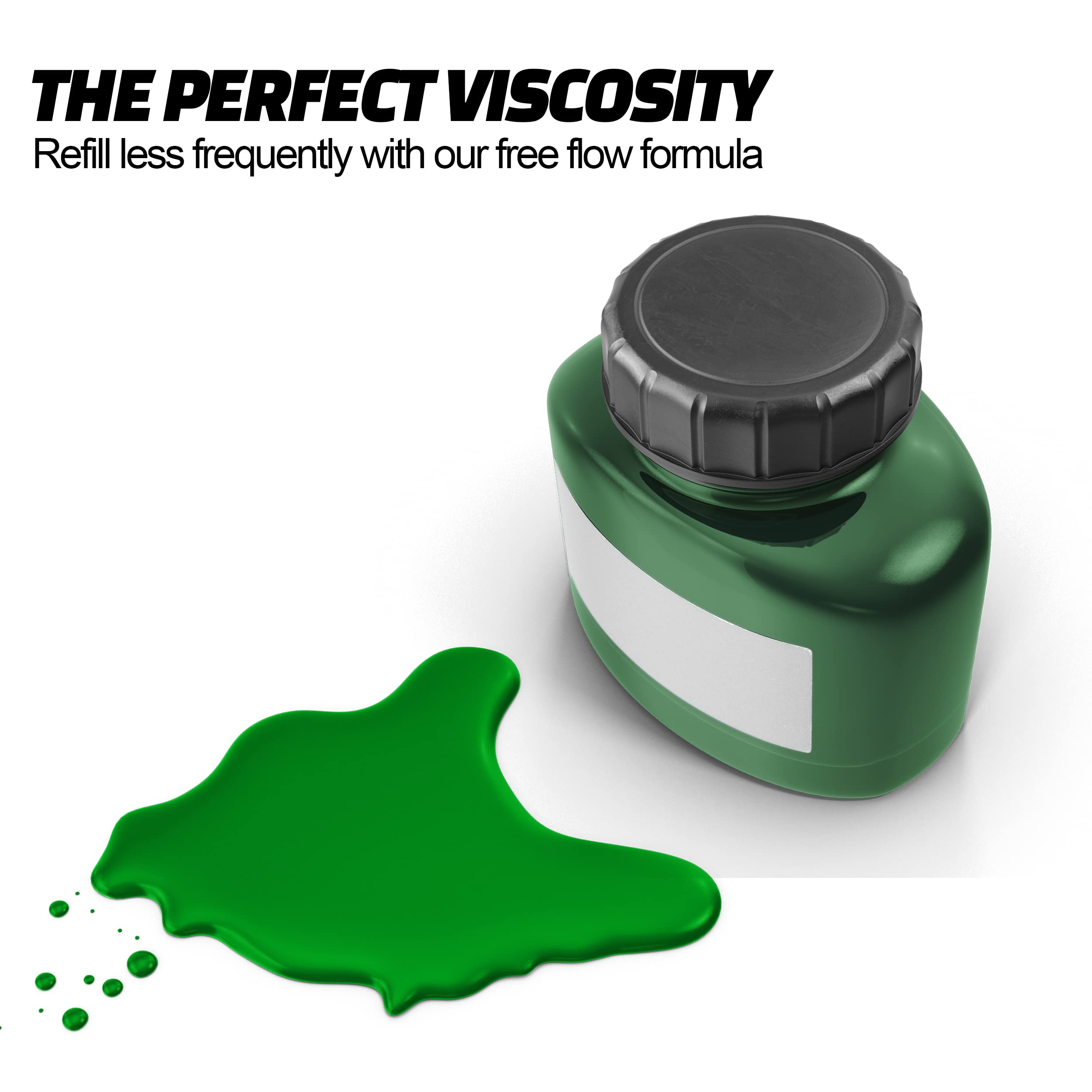 𝗪𝗔𝗦𝗛𝗔𝗕𝗟𝗘 Green Fountain Pen Ink Bottle, Caligraphy Ink Refill for Fountain Pens Brush Pens, Oblique Pens, Quill & Various Pen Types - Image 3