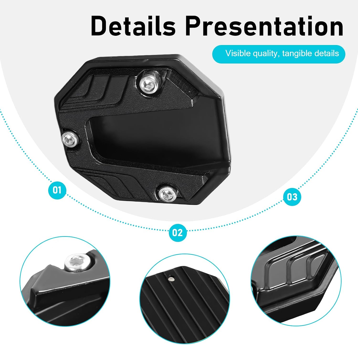 Motorcycle Kickstand Pad, Metal Anti-slip Motorcycle Kickstand Plate, High Strength Side Stand Foot Extension Support Plate, Universal Motorcycles Support Accessory (Black)