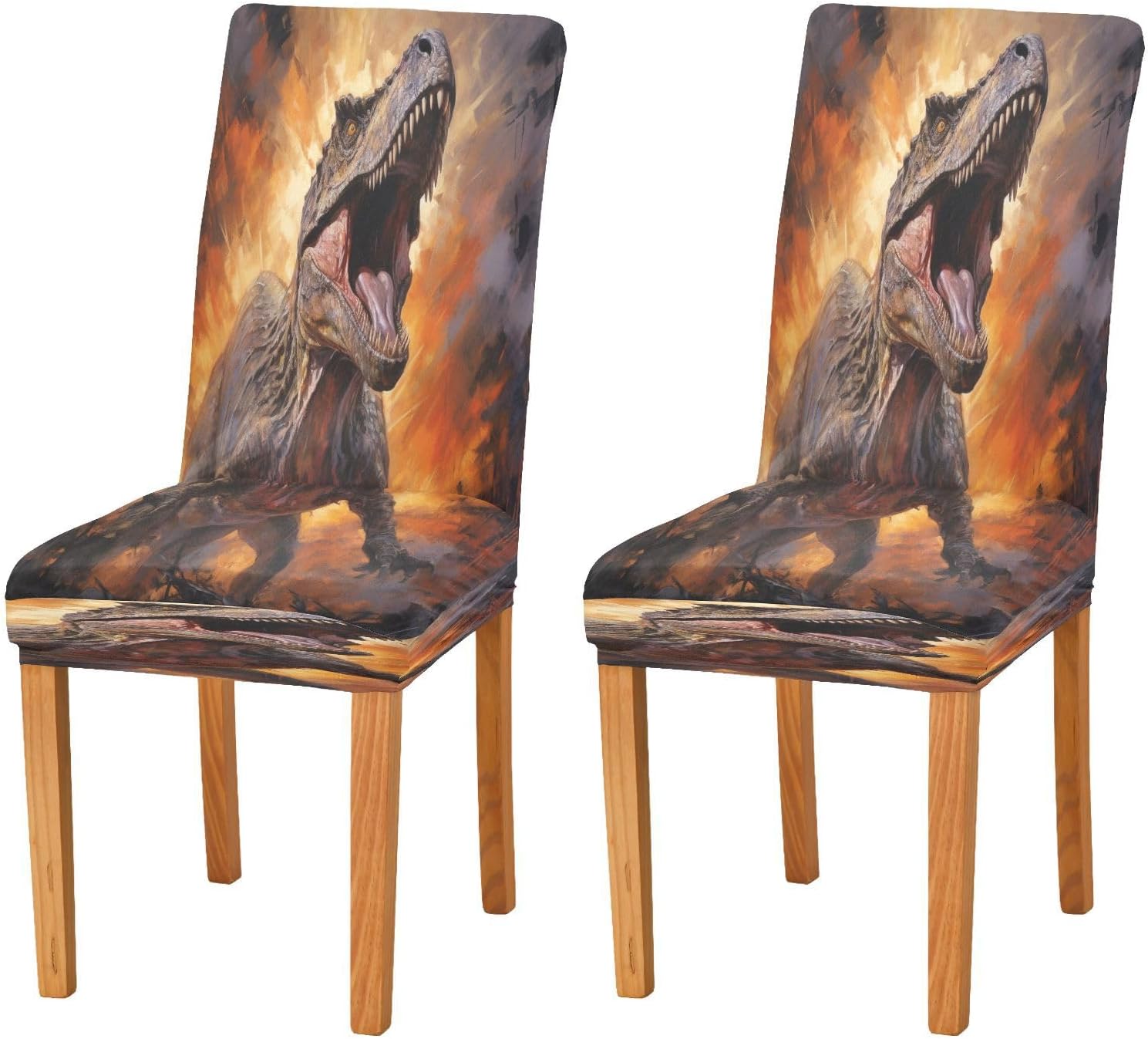ALAZA Chair Covers for Dining Room, Fire Dinosaur Stretch Chair Cover Sets Chair Protector Removable Washable for Ktichen Restaurant Hotel