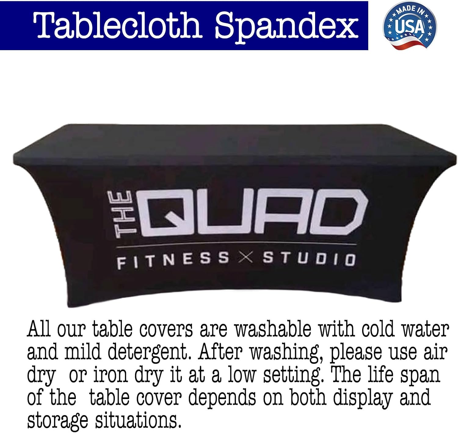 Custom Tablecloth with Business Logo, ships next day, made in Florida, 6 ft custom Table Throw with open back, Customized for Business Tradeshow Events Birthday Party Wedding Decor (6 ft open back)