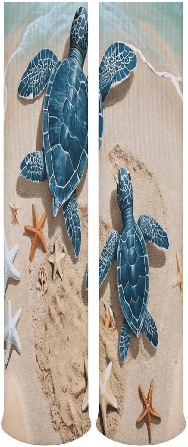 Beach Turtles Crew Socks Casual Breathable Calf Socks | Cushion Running Athletic Socks Long Performance Breathable Sports Socks for Women Men