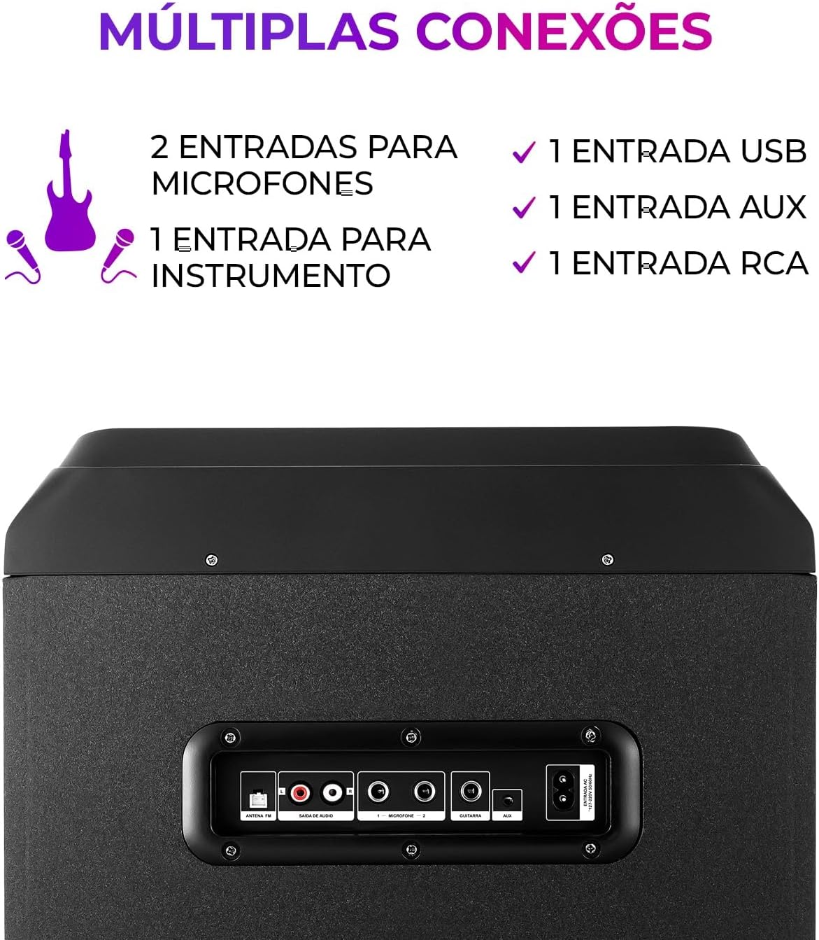 Torre de Som AIWA T2W-02 2300W 2Woofers10" Bluetooth RGB USB FM DJ