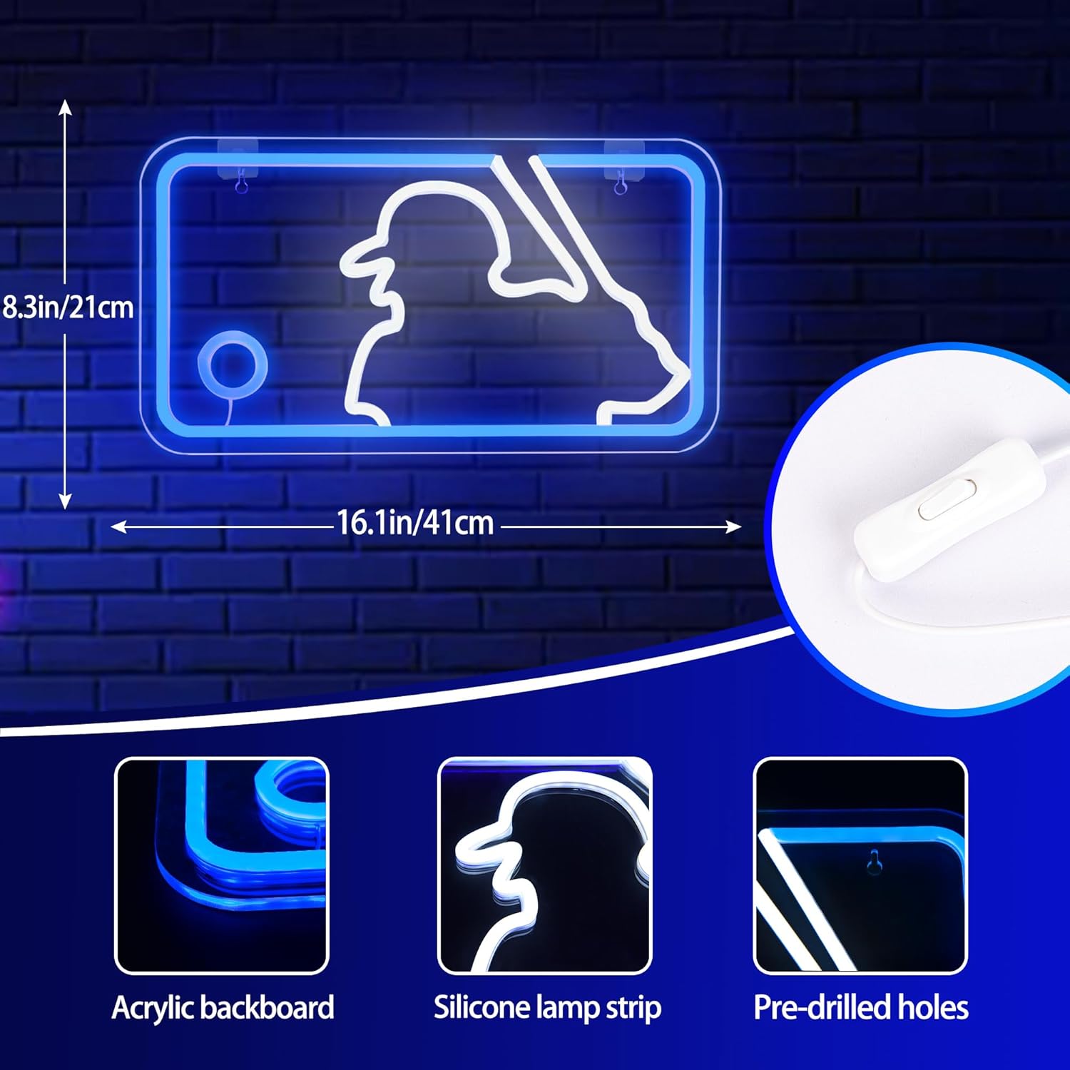 Baseball Neon Sign for Sport Club Wall Decor,Baseball Sport LED Sign,Baseball Led Neon Light, for Bar,Pub,Boy's Room,Men Cave,Party Wall Decor,Size16.1 * 8.9 inch(JTLD031) - Image 3